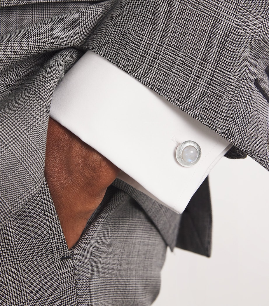 Rhodium-Plated Silver and Moonstone Graffiato Cufflink SILVER Image 2