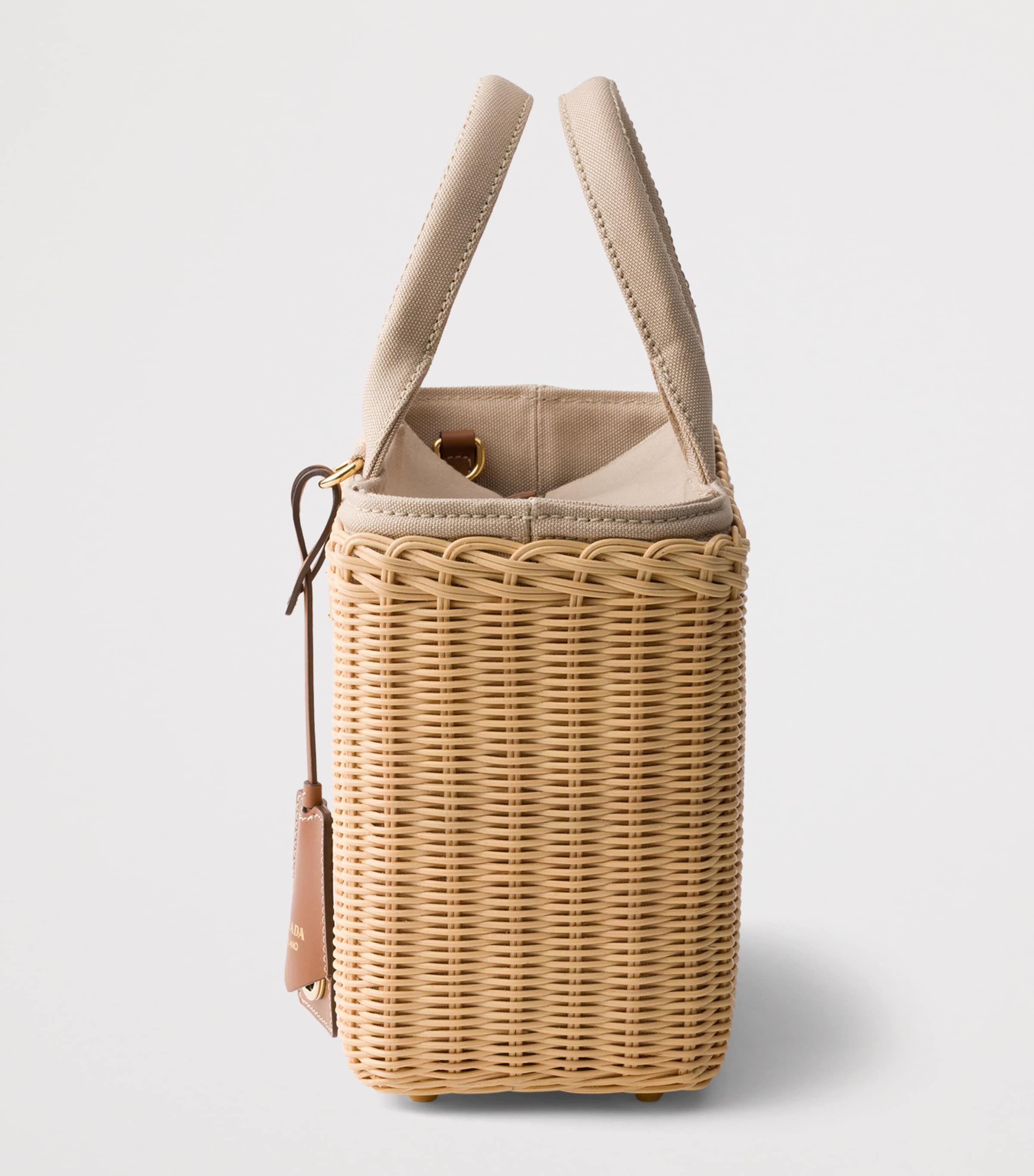 Prada Medium Wicker Tote Bag Neutral Image 6