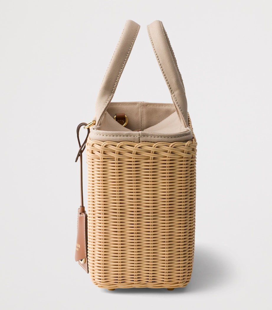 Prada Medium Wicker Tote Bag Neutral Image 6
