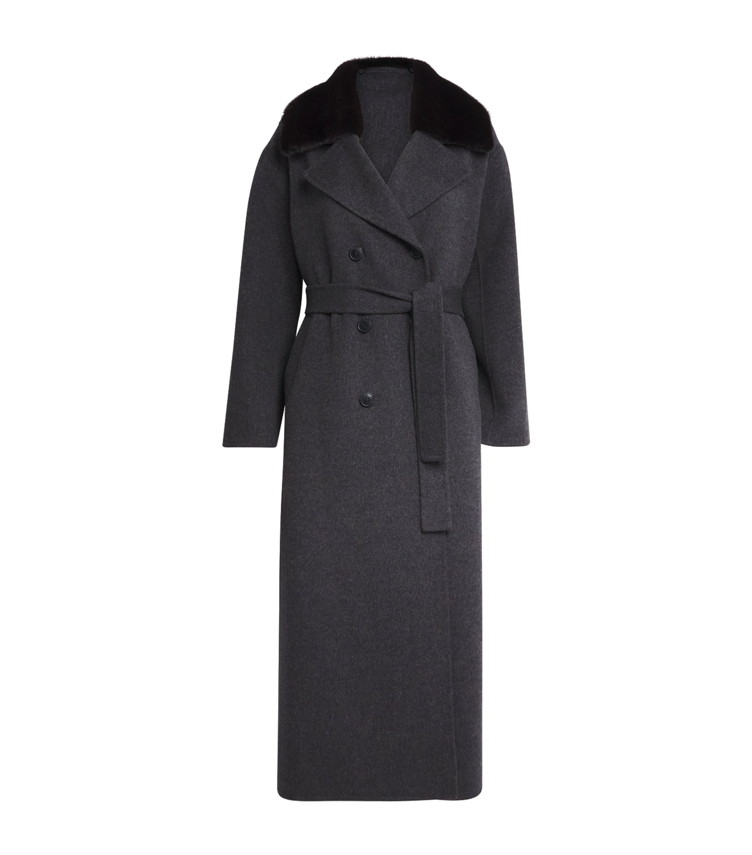 Yves Salomon Mink Fur-trim Collar Coat In Blue
