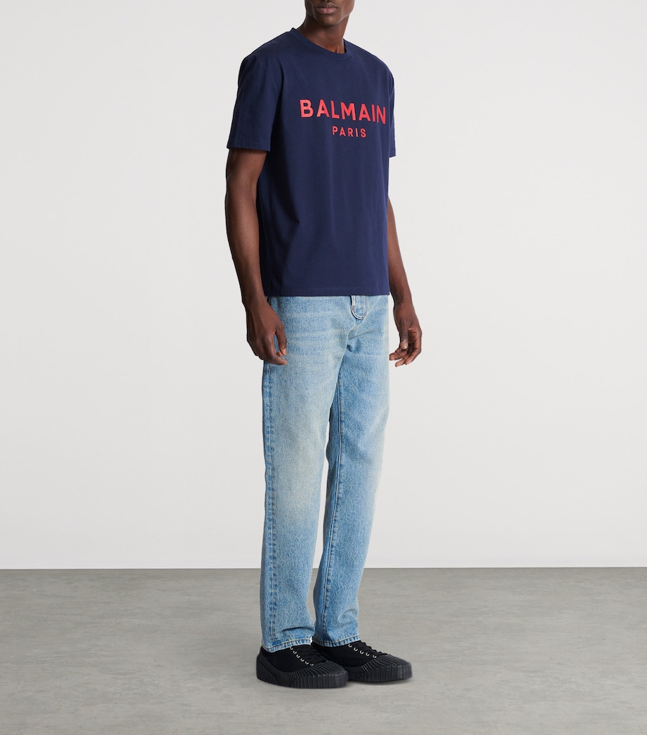 Cotton Logo Print T-Shirt SOA MARINE/ROUGE Image 3