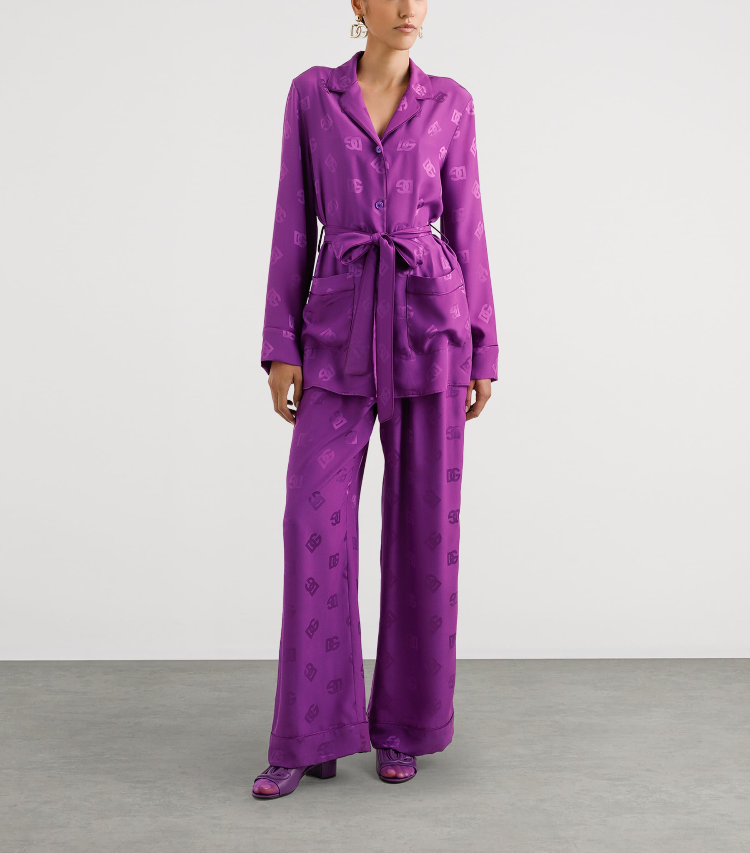 Silk Jacquard Wide-Leg Trousers F0571-PURPLE Image 2