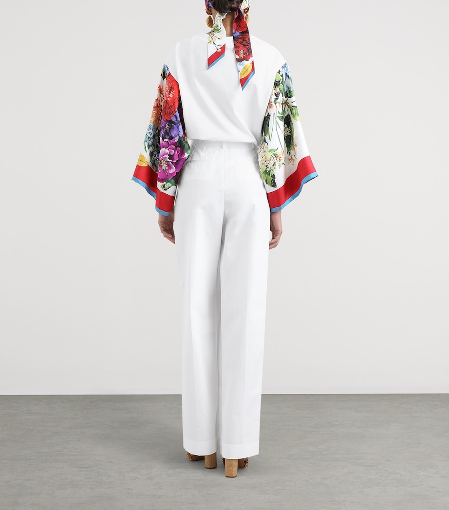 Cotton-Silk Floral-Sleeve T-Shirt W0800-OPTICAL WHITE Image 3