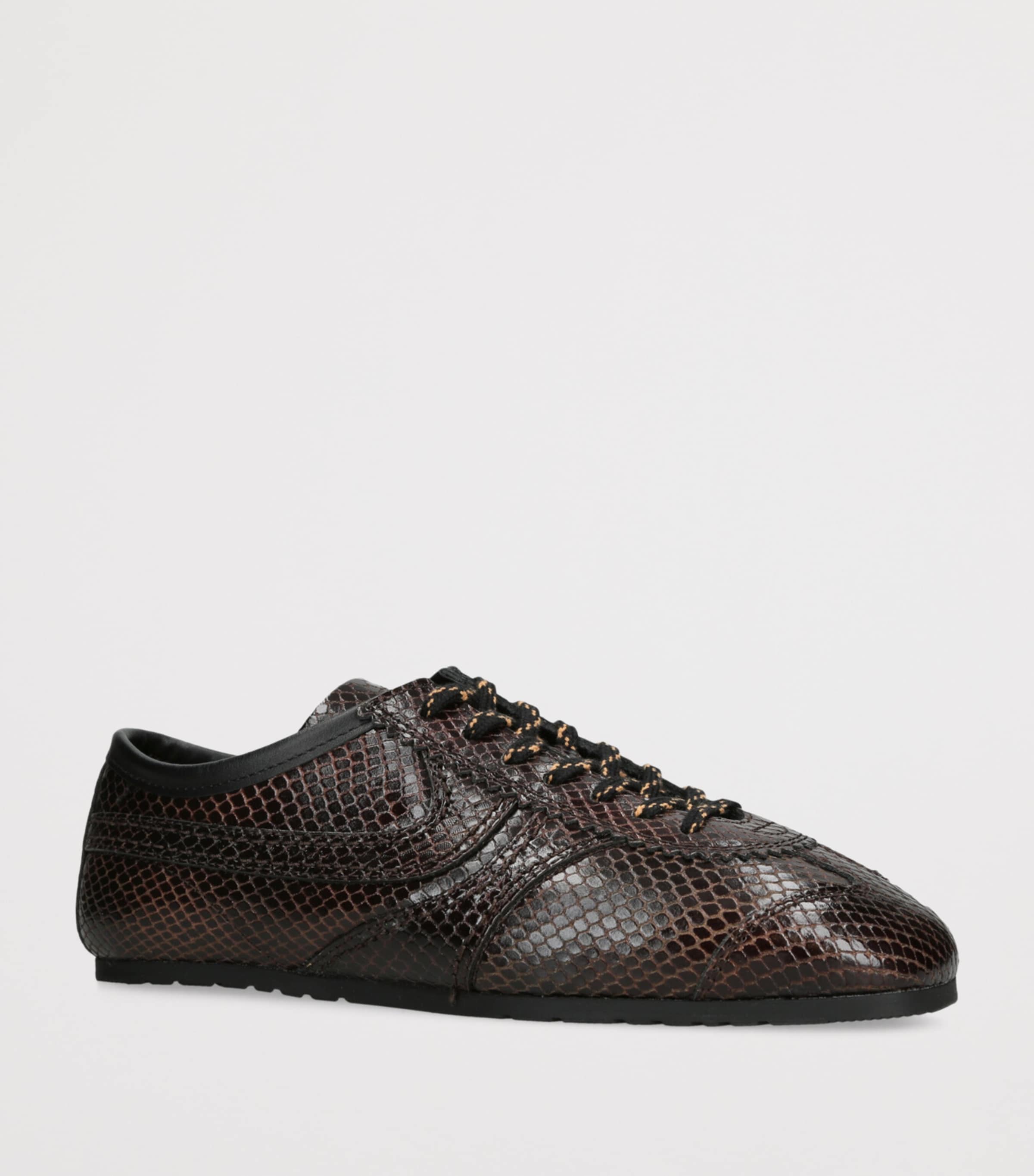 DRIES VAN NOTEN Brown Leather Snakeskin-Effect Dustin Sneakers
