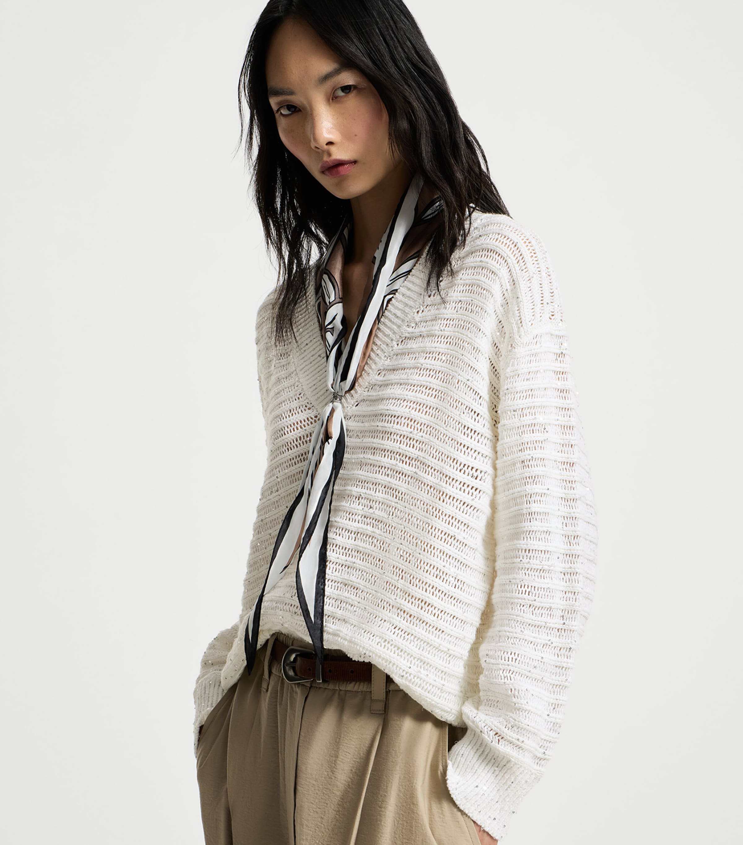 Brunello Cucinelli Womens Linen-Blend Dazzling Sweater Image 4