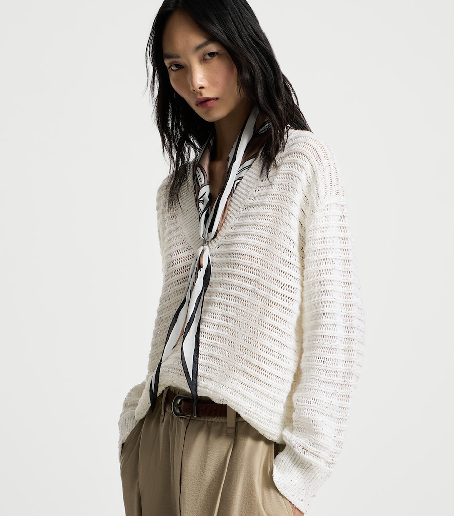 Brunello Cucinelli Womens Linen-Blend Dazzling Sweater Image 4