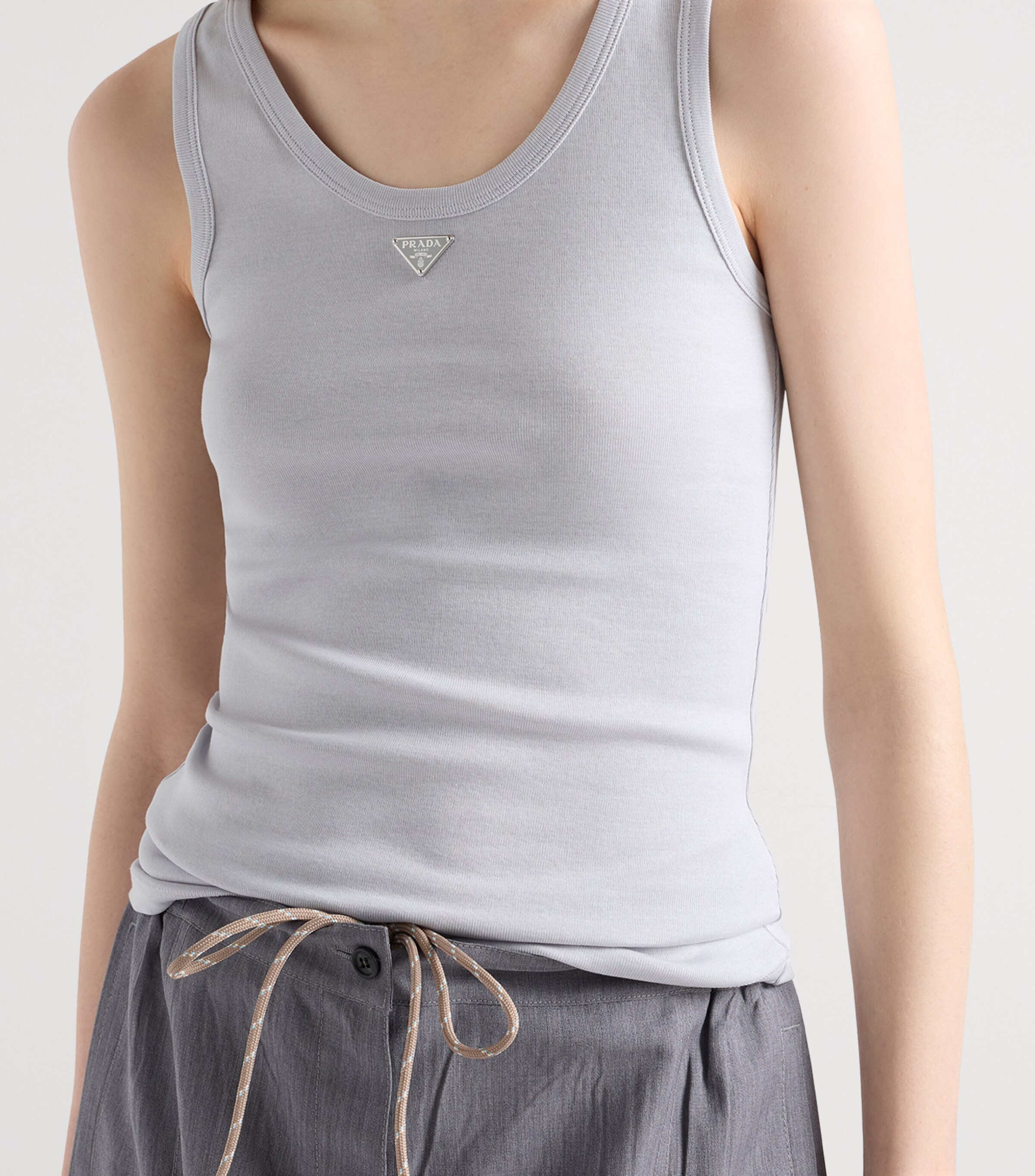 Prada Womens Cotton Ribbed Tank Top Grey Image 4