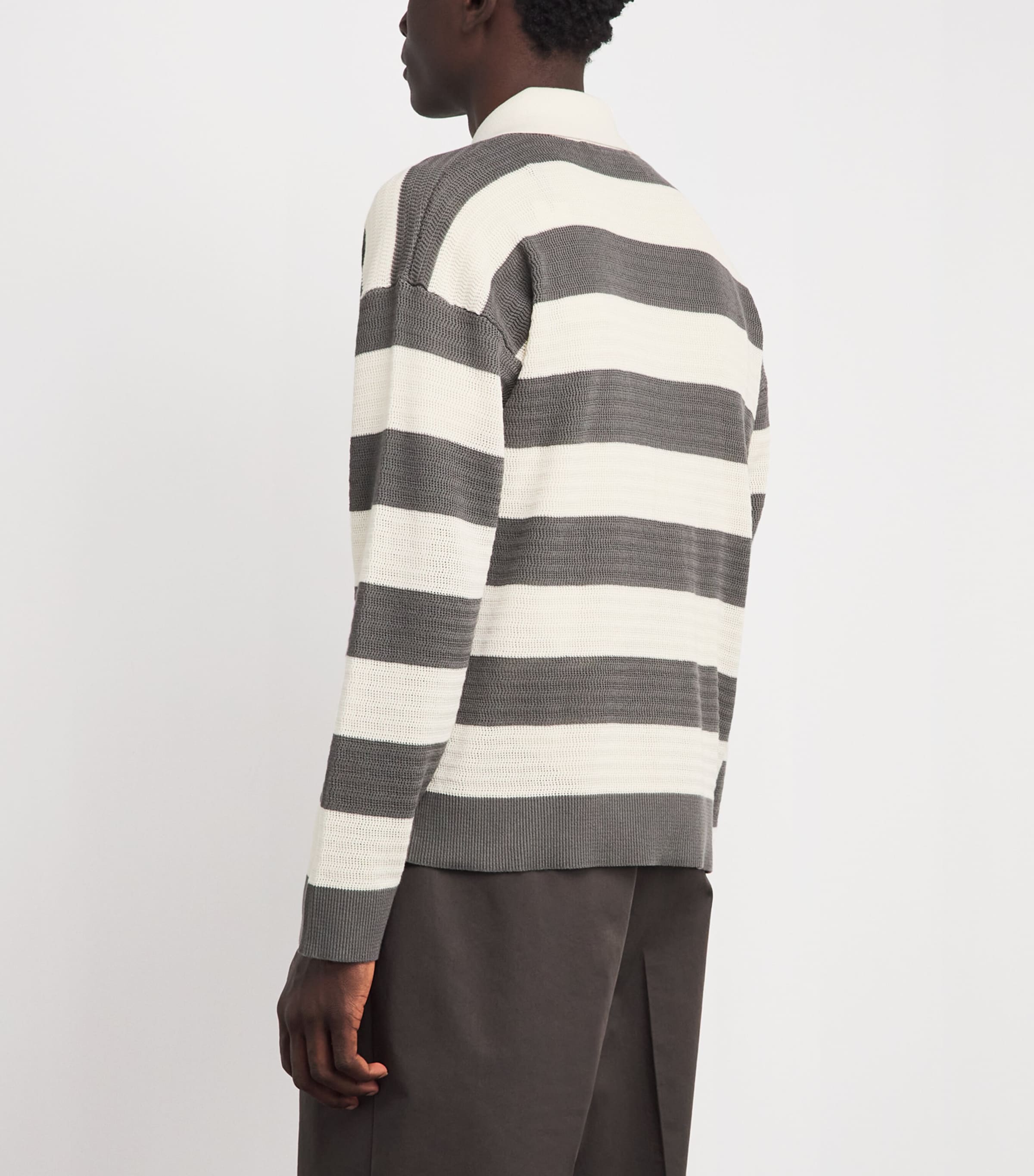 AMI Paris Mens Cotton Stripe Logo Cardigan Blanc/carbone Image 5