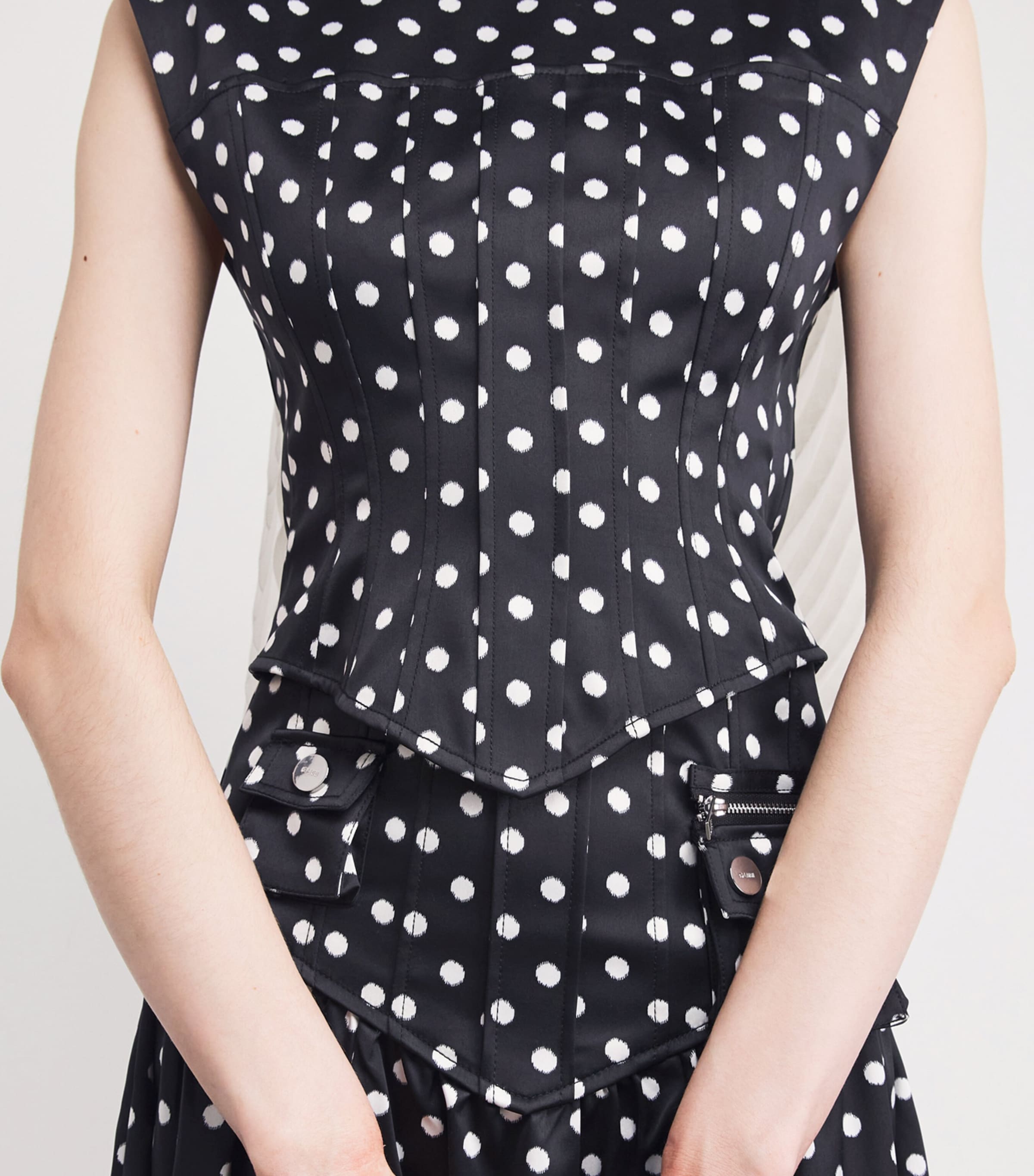 Satin Polka-Dot Corset Blouse 099 BLACK Image 6