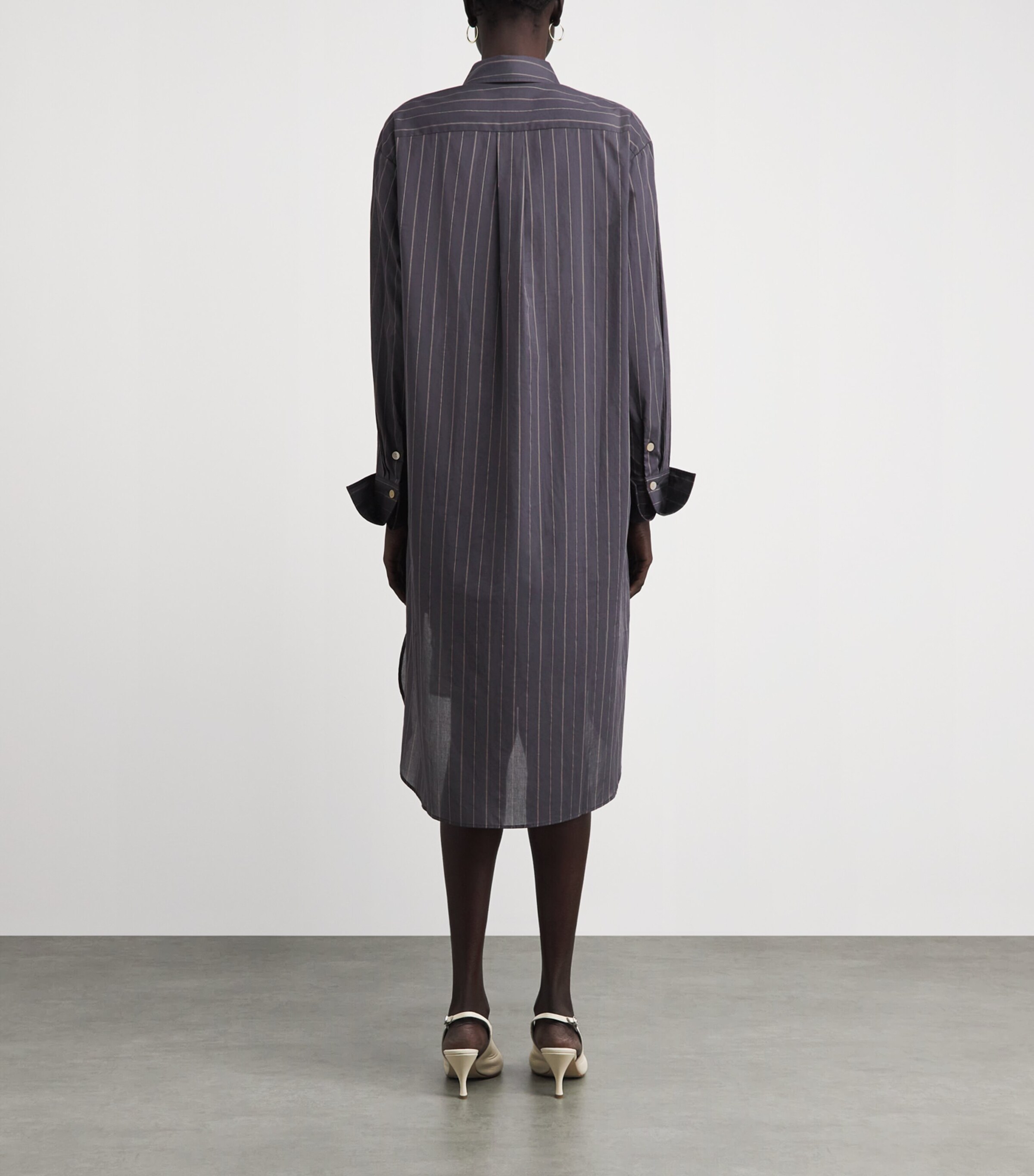 Palmer//Harding Womens Cotton Stripe Ease Mini Shirt Dress Grey Cotton Voile Image 5