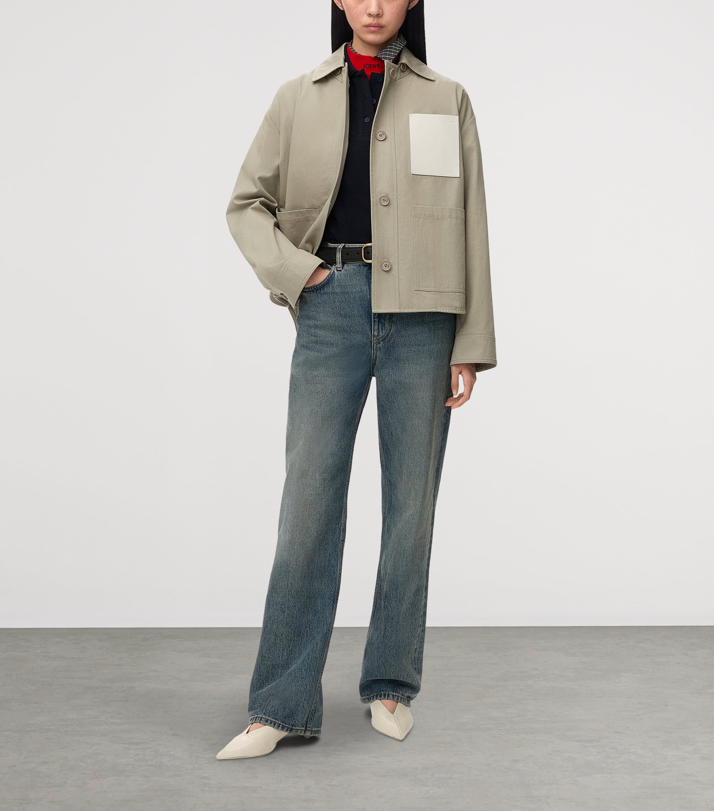 LOEWE Womens Cotton Workwear Jacket Light Sage Image 2