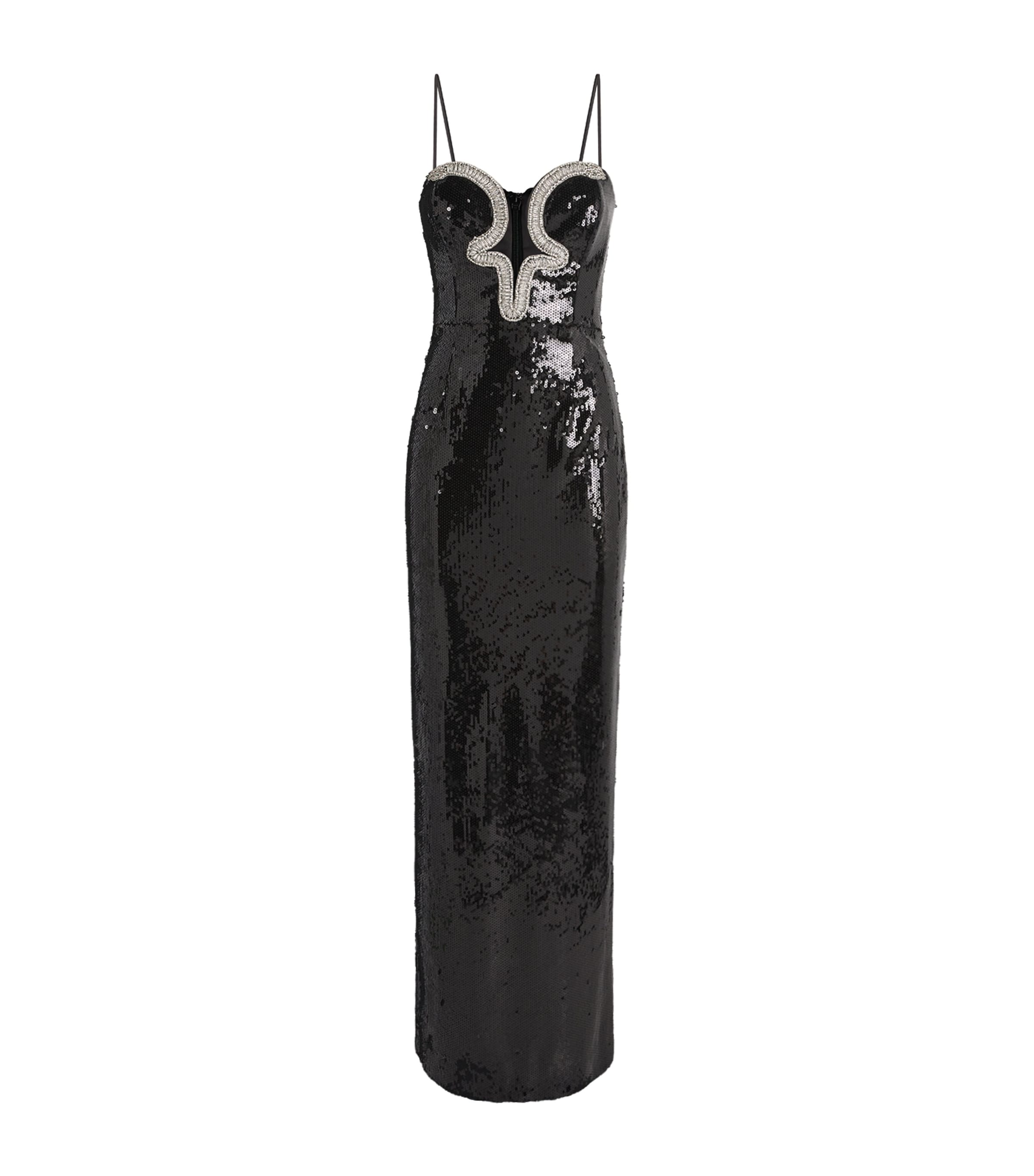 Rebecca Vallance Lyra Cutout Embellished Sequined Stretch-jersey Gown In Black
