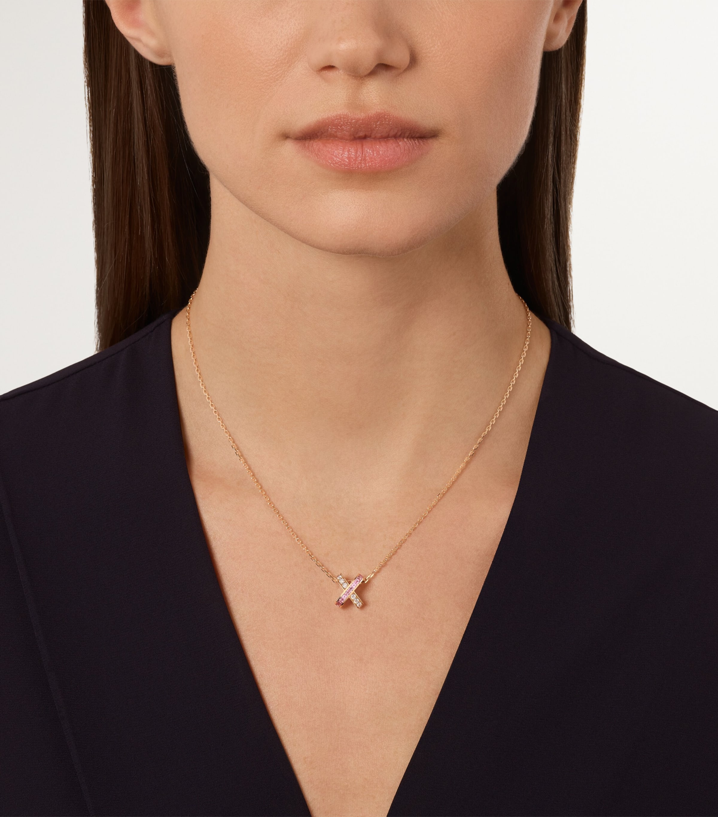 Rose Gold, Diamond and Pink Sapphire Jeux de Liens Pendant Necklace PINK GOLD Image 2