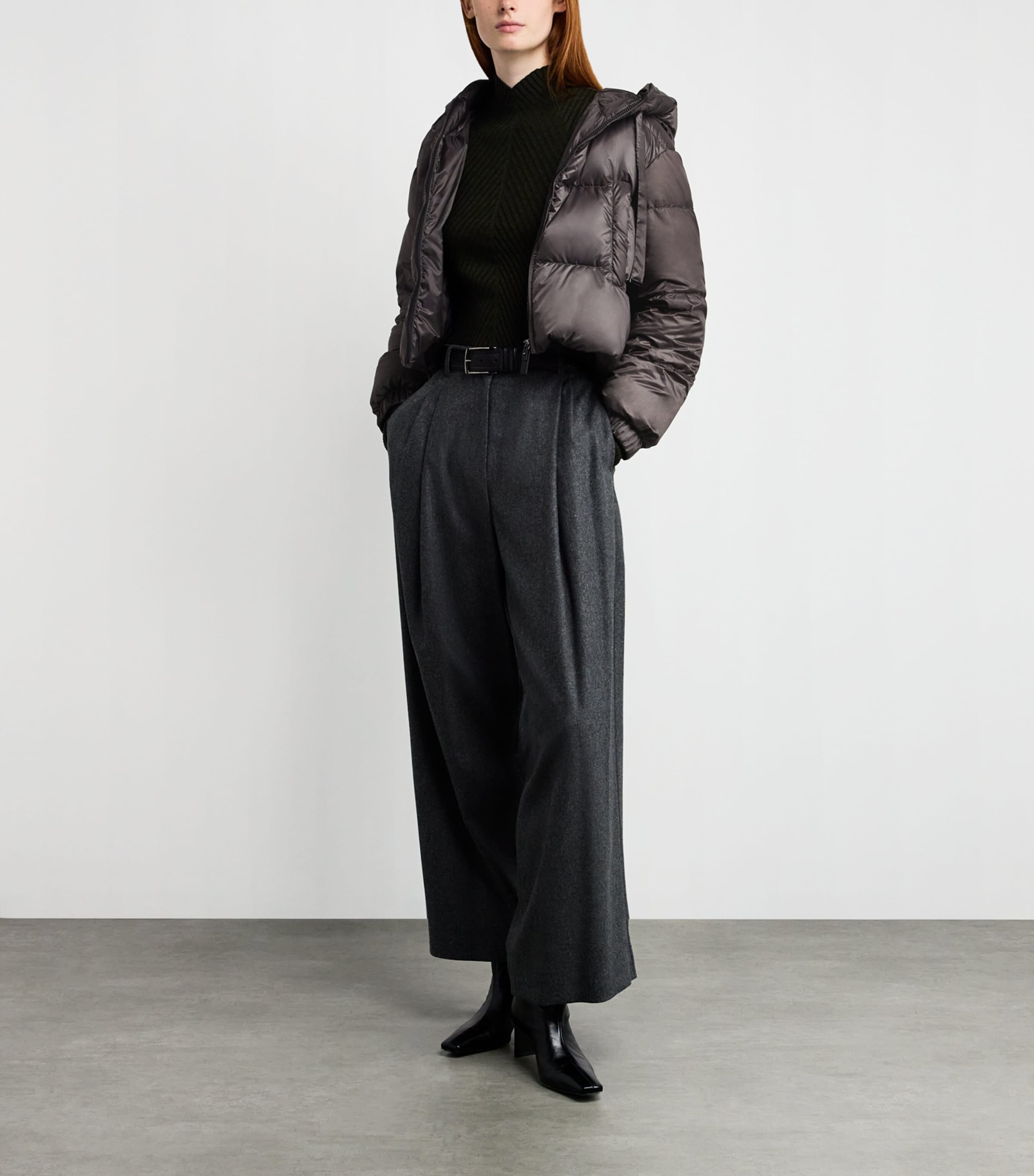 Water-Repellent Down Cropped Puffer Jacket MEDIUM GREY Image 2