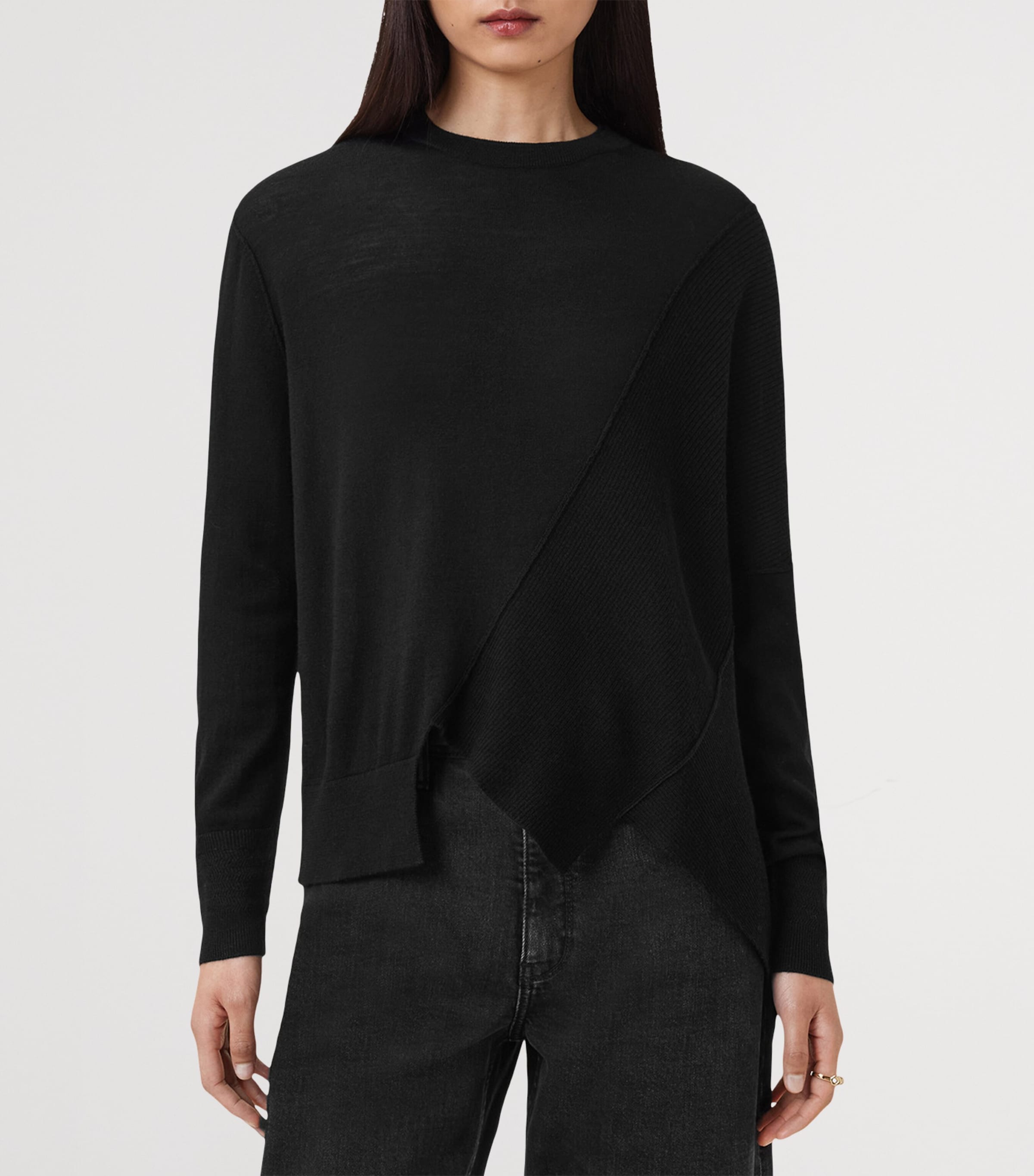 Wool Asymmetric Isla Sweater BLACK Image 2