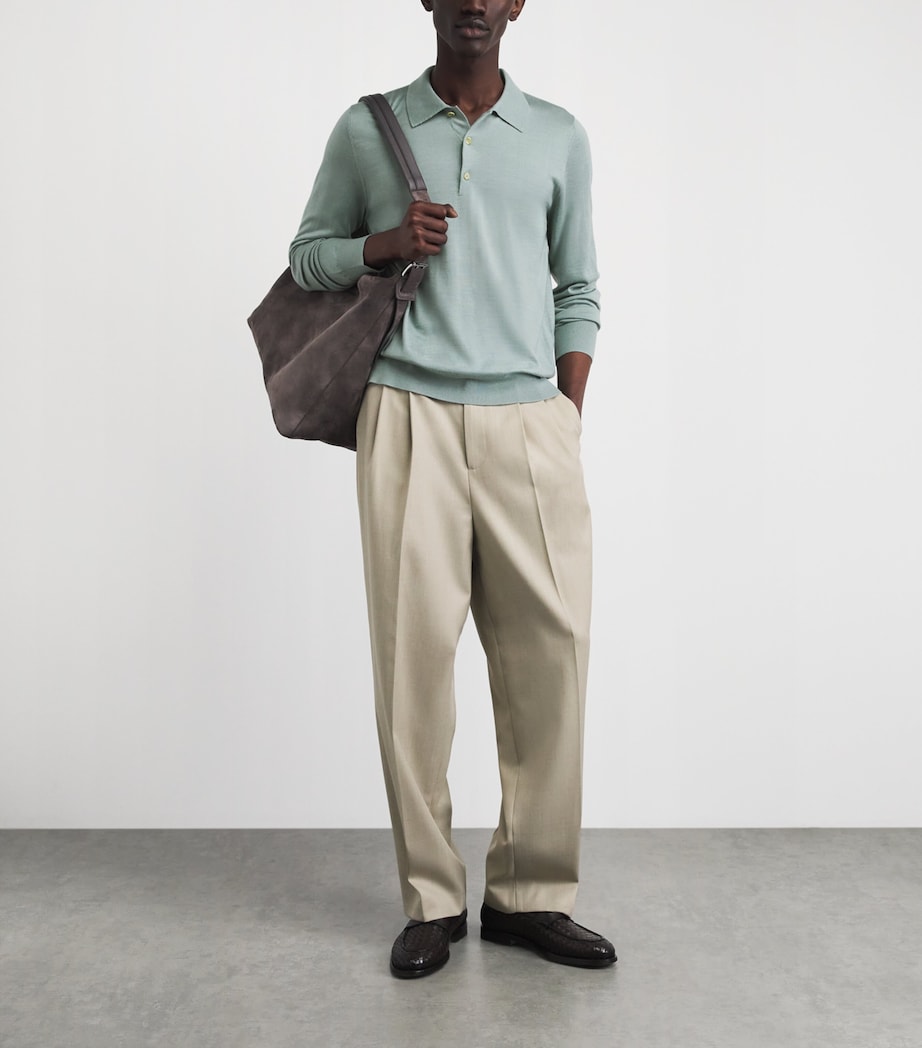 Brioni Mens Cashmere-Silk Long-Sleeve Polo Shirt Image 2