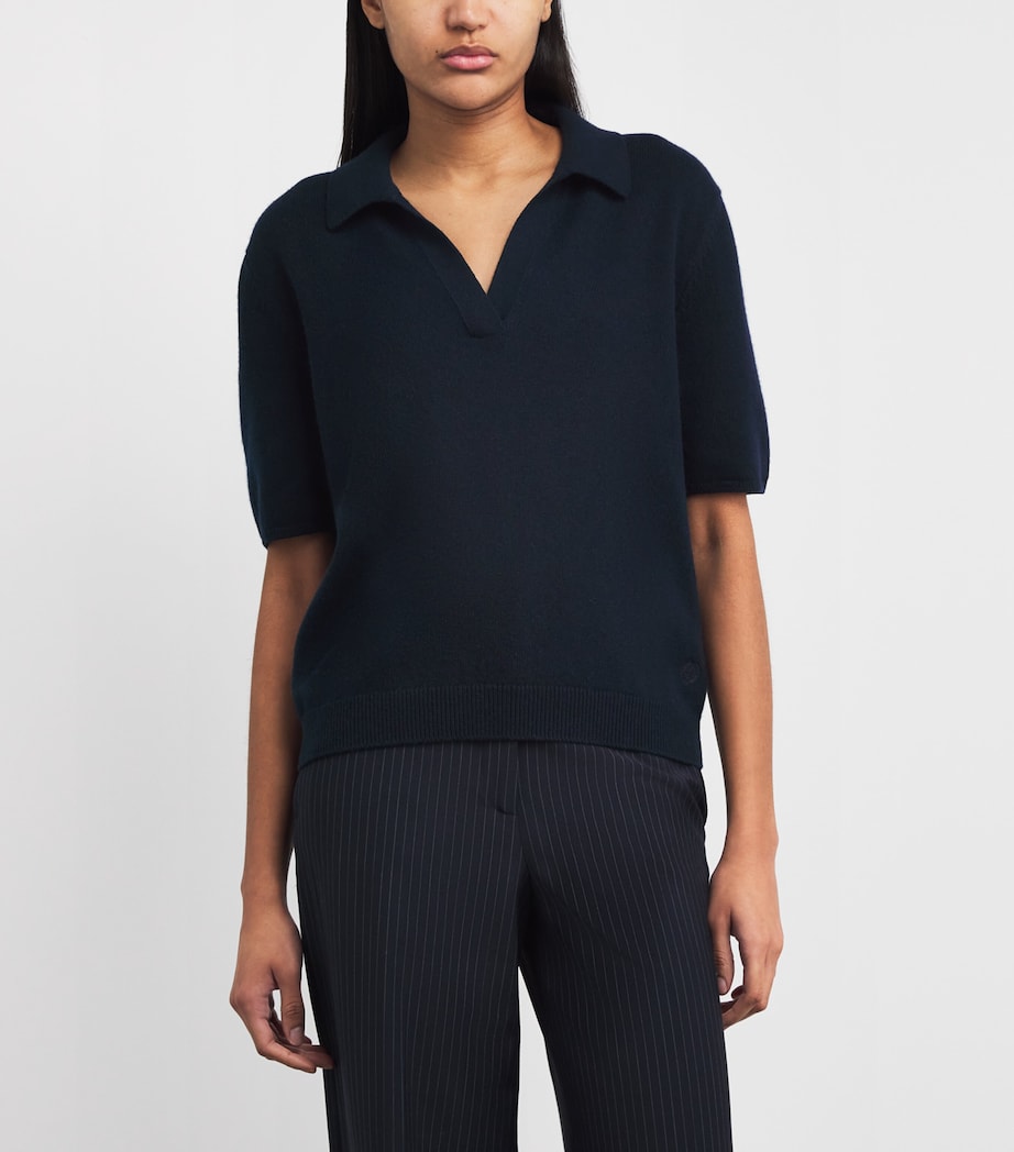 Harrods Womens Cotton-Cashmere Collared Sweater Nero Navy Image 4