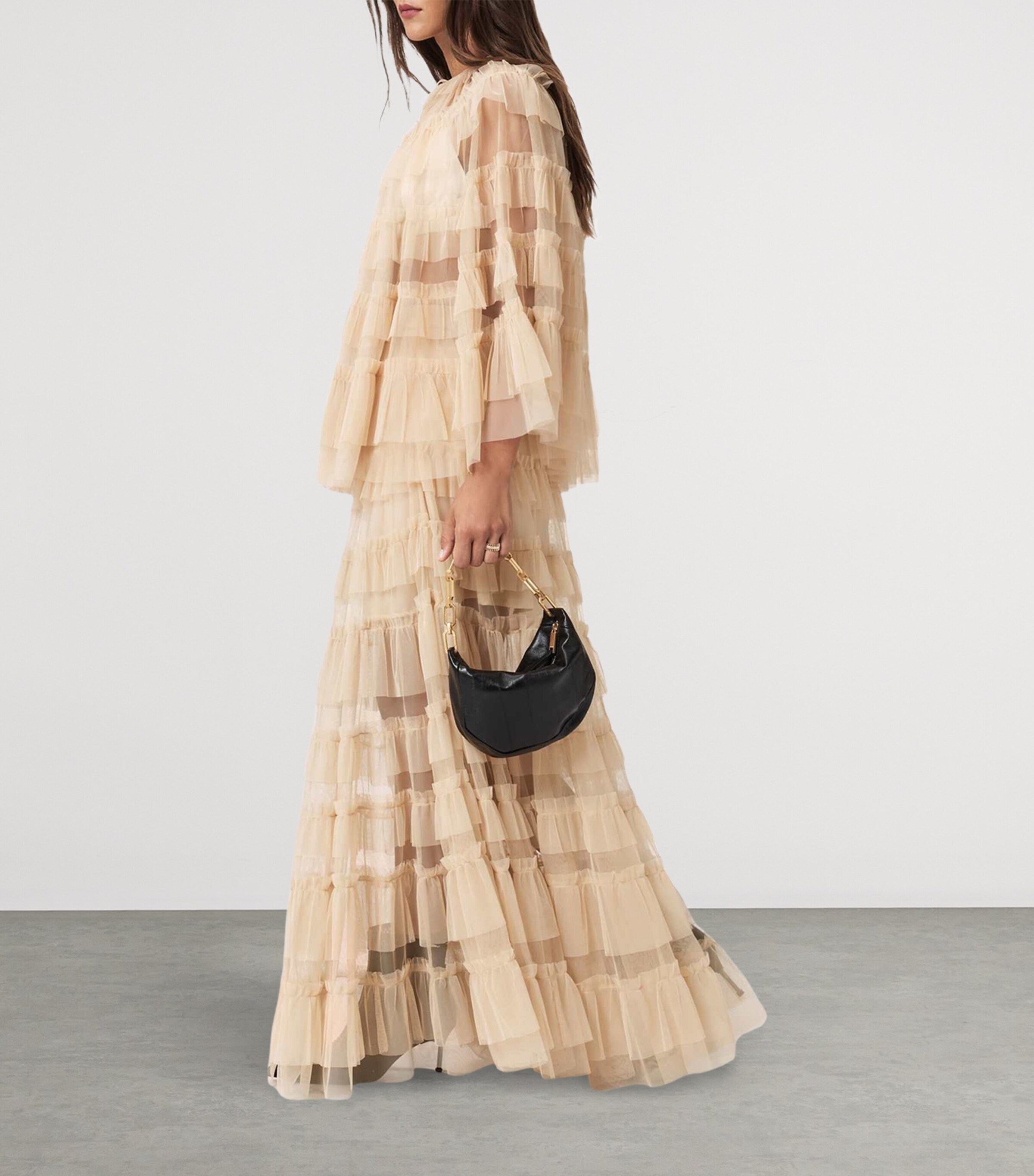 AllSaints Womens Tulle Ruffled Aude Cape Top Blush Pink Image 4