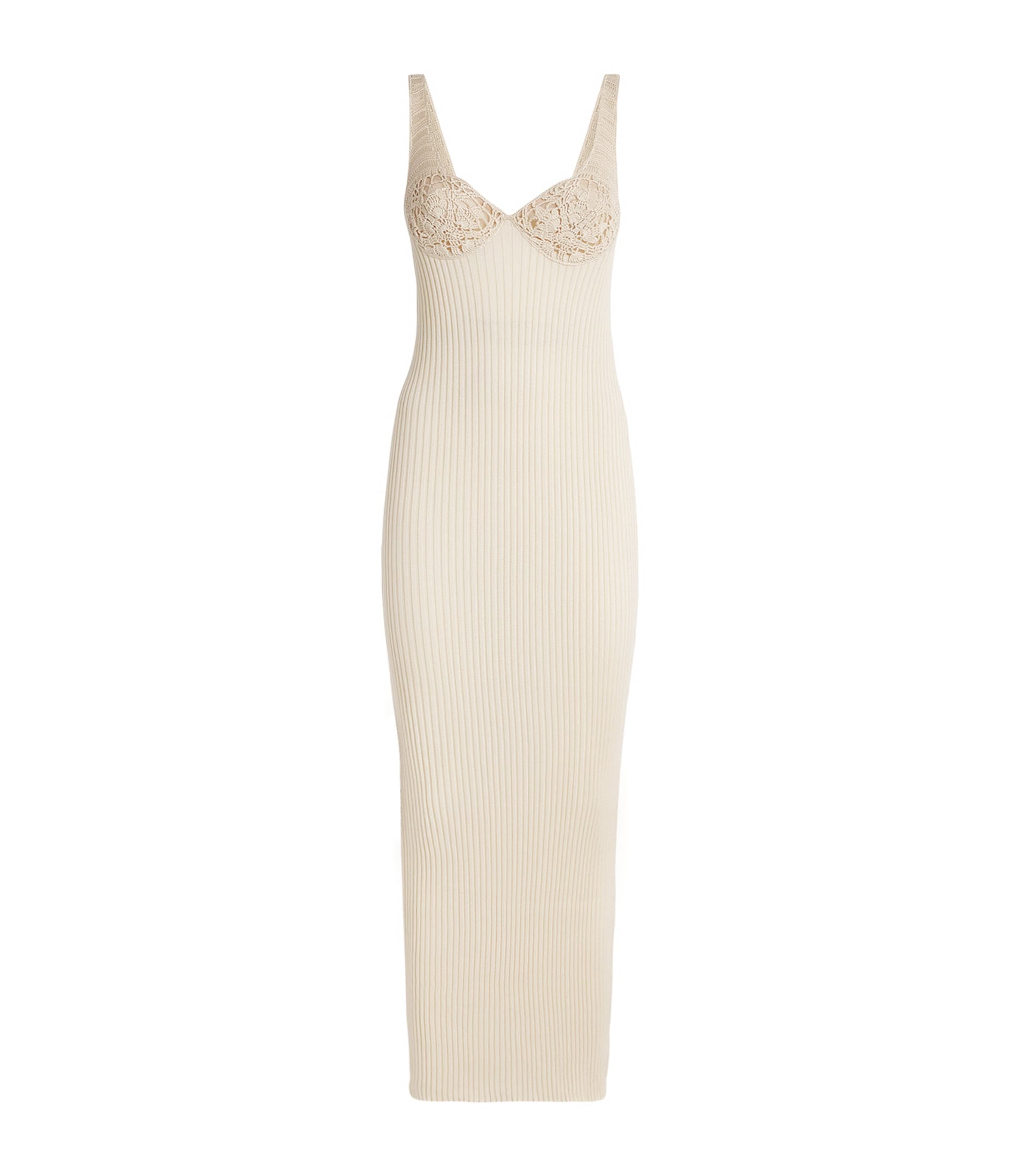 Shop Magda Butrym Crochet Ribbed Midi Dress In Beige