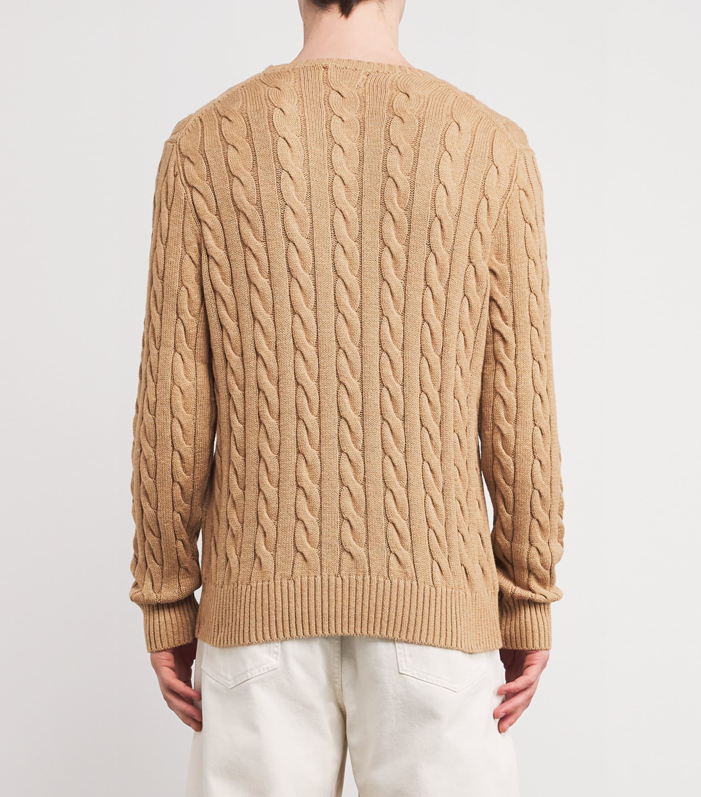 Cotton Cable-Knit Logo Sweater BROWN Image 4