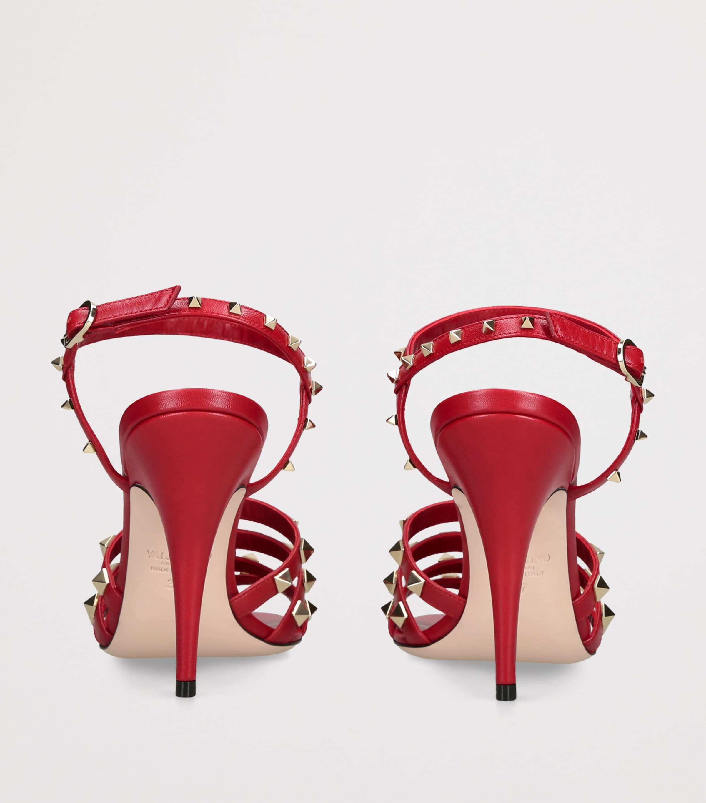 Valentino Garavani Leather Rockstud Heeled Sandals 100 Red Image 4