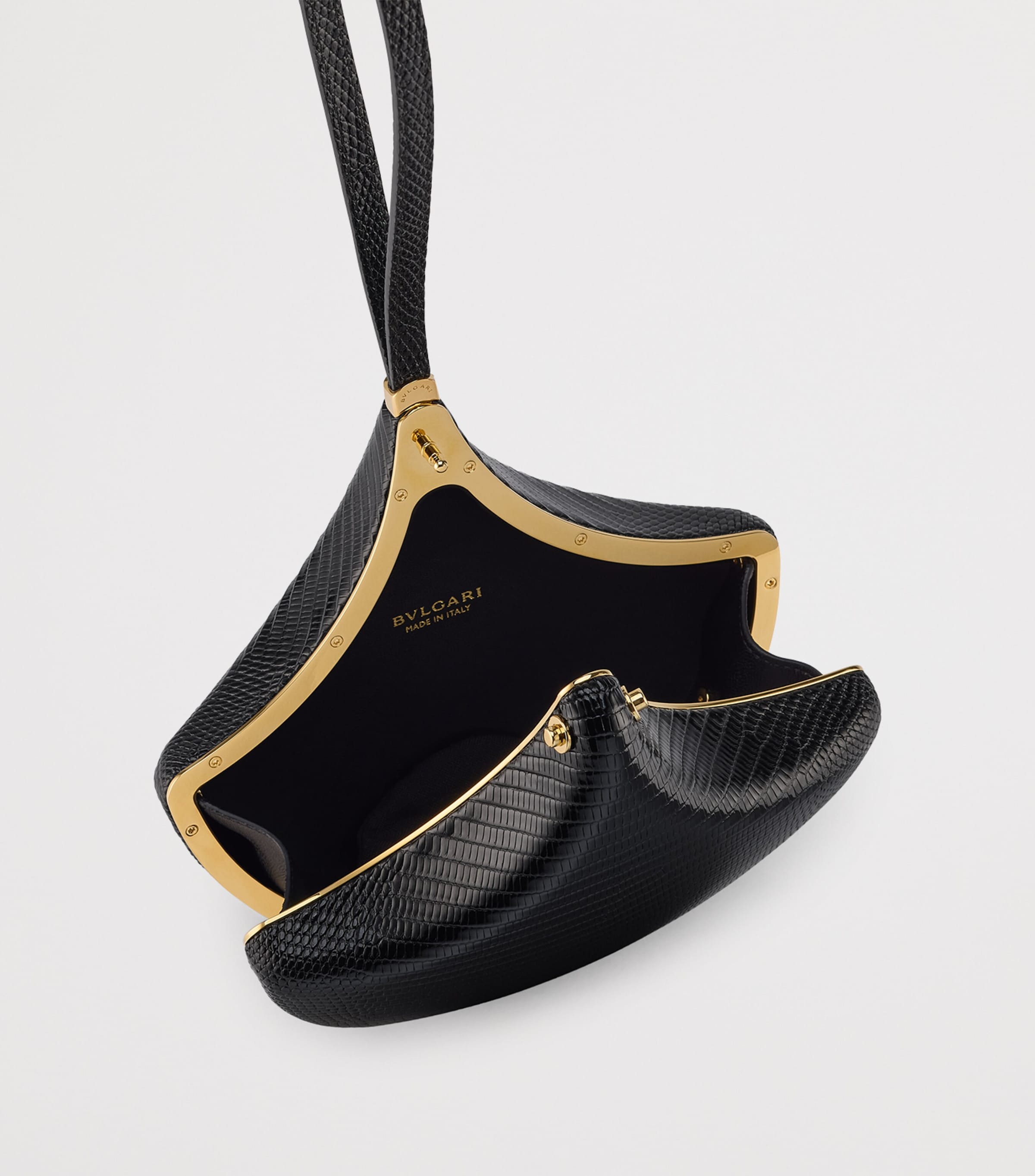 Lizard Leather Ginkgo Clutch Bag BLACK Image 3