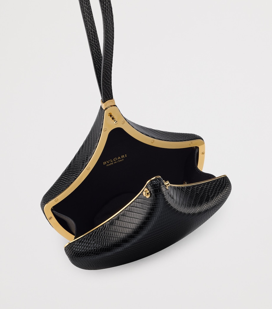 Lizard Leather Ginkgo Clutch Bag BLACK Image 3