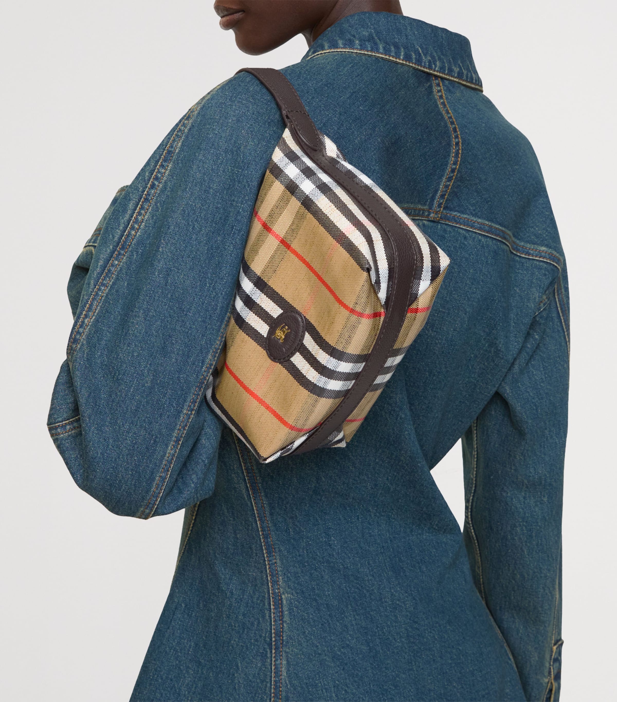 Leather Check Shoulder Bag SAND Image 2