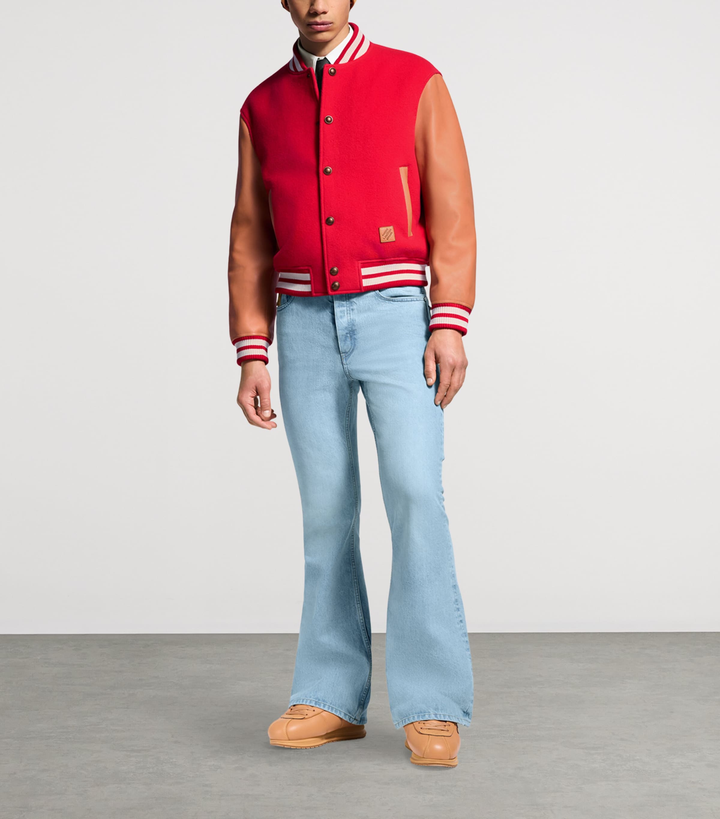 Leather-Trim Wool Varsity Jacket BRIGHT RED Image 2