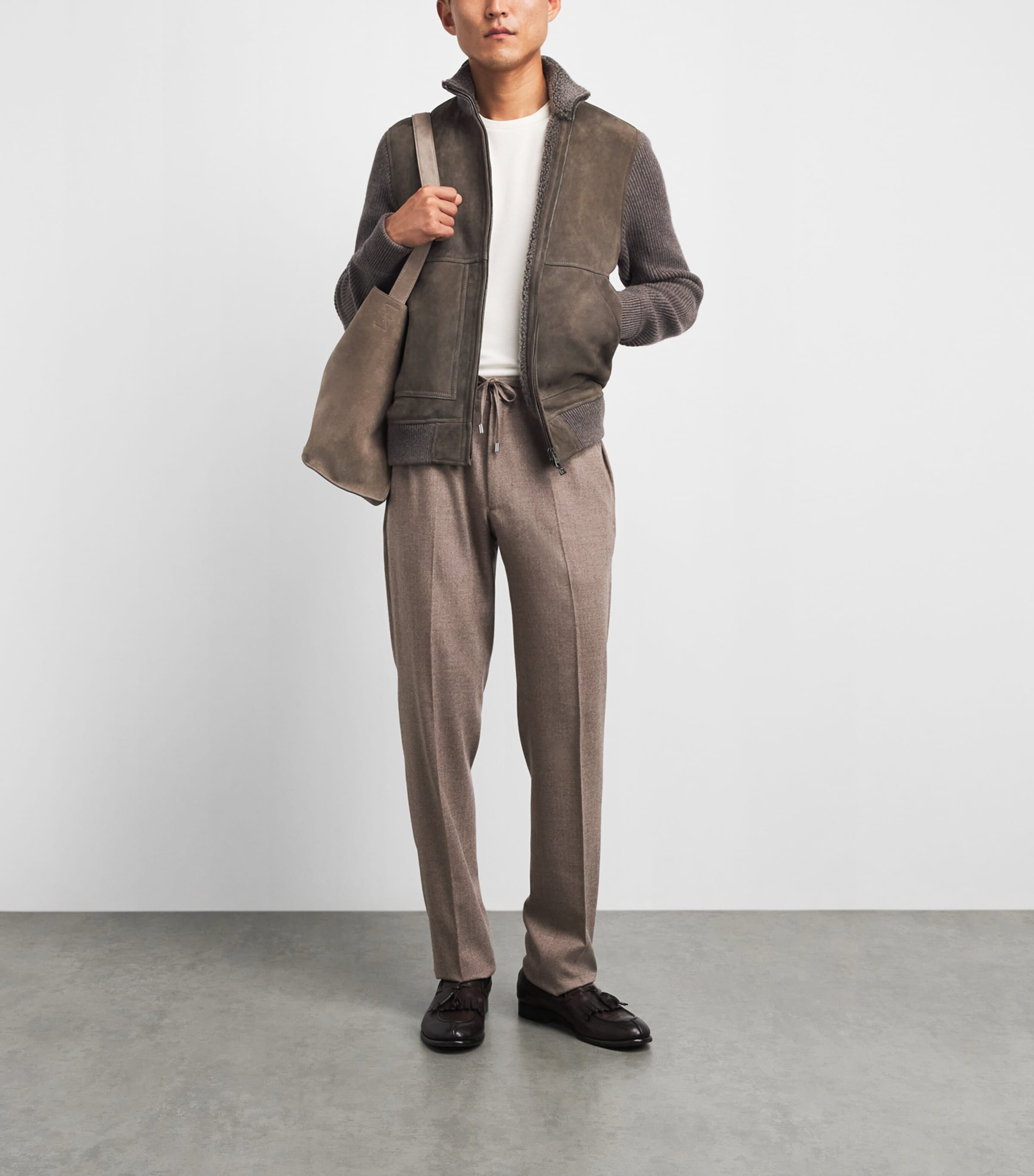 Fioroni Cashmere Mens Suede-Wool Bomber Jacket Image 2