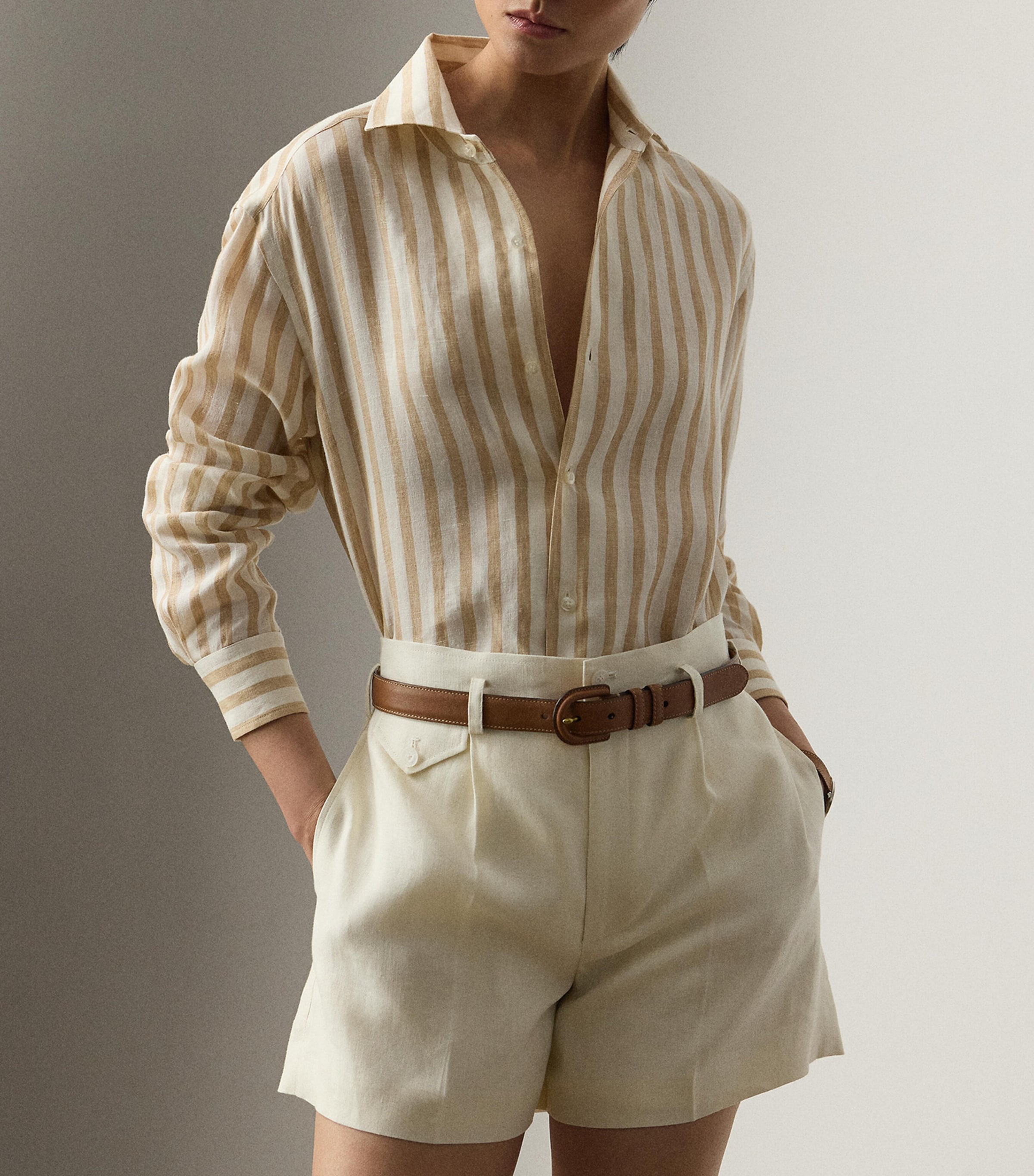 Linen Stripe Shirt CREAM/TAN Image 5