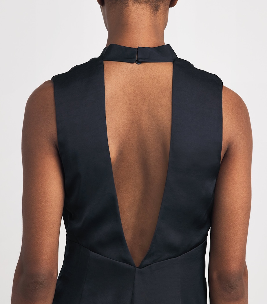 Claudie Pierlot Womens Satin Scarf-Neck Jumpsuit Navy Image 5