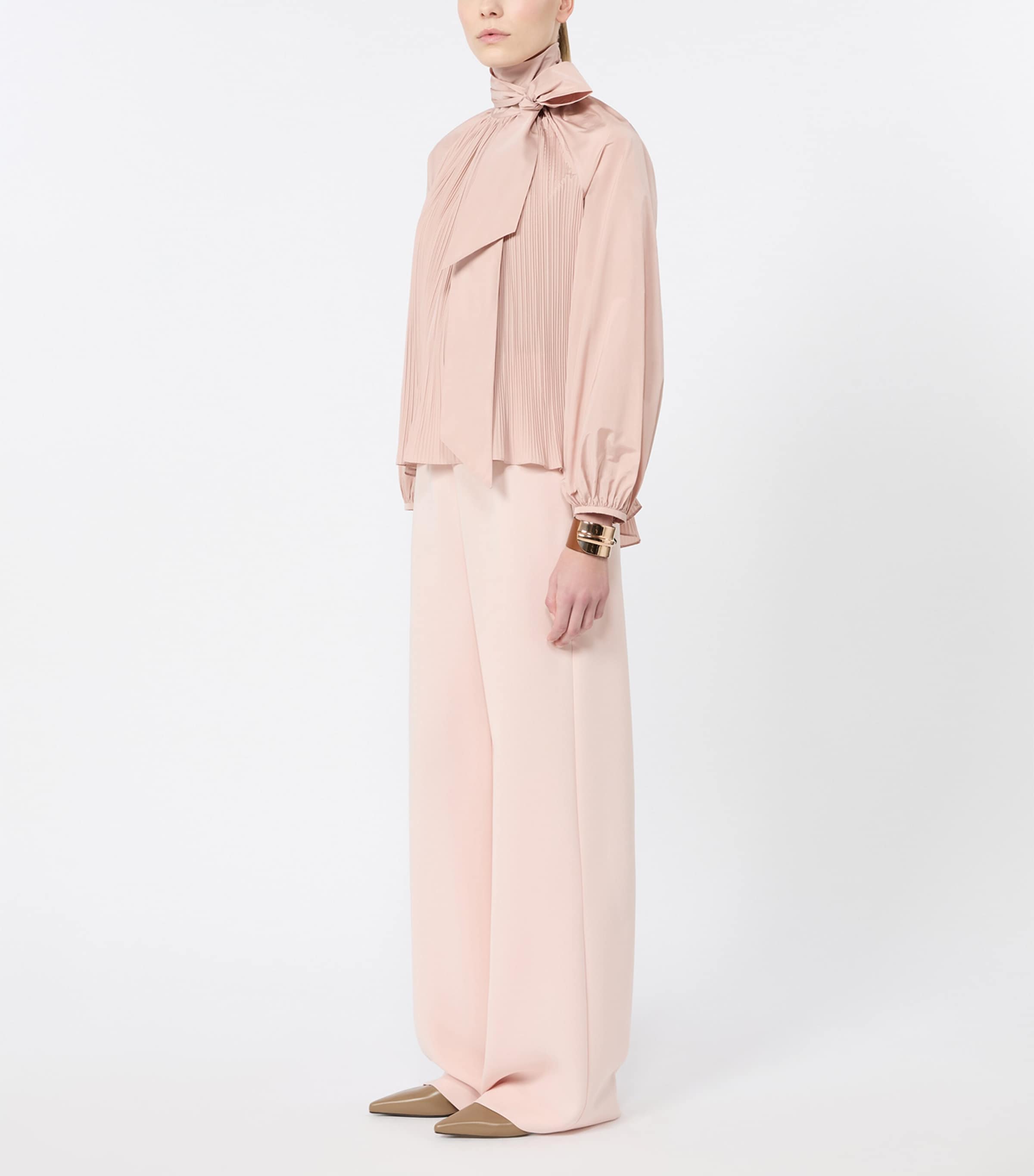 Max Mara Womens Pleated Pussybow Blouse Powder Image 5