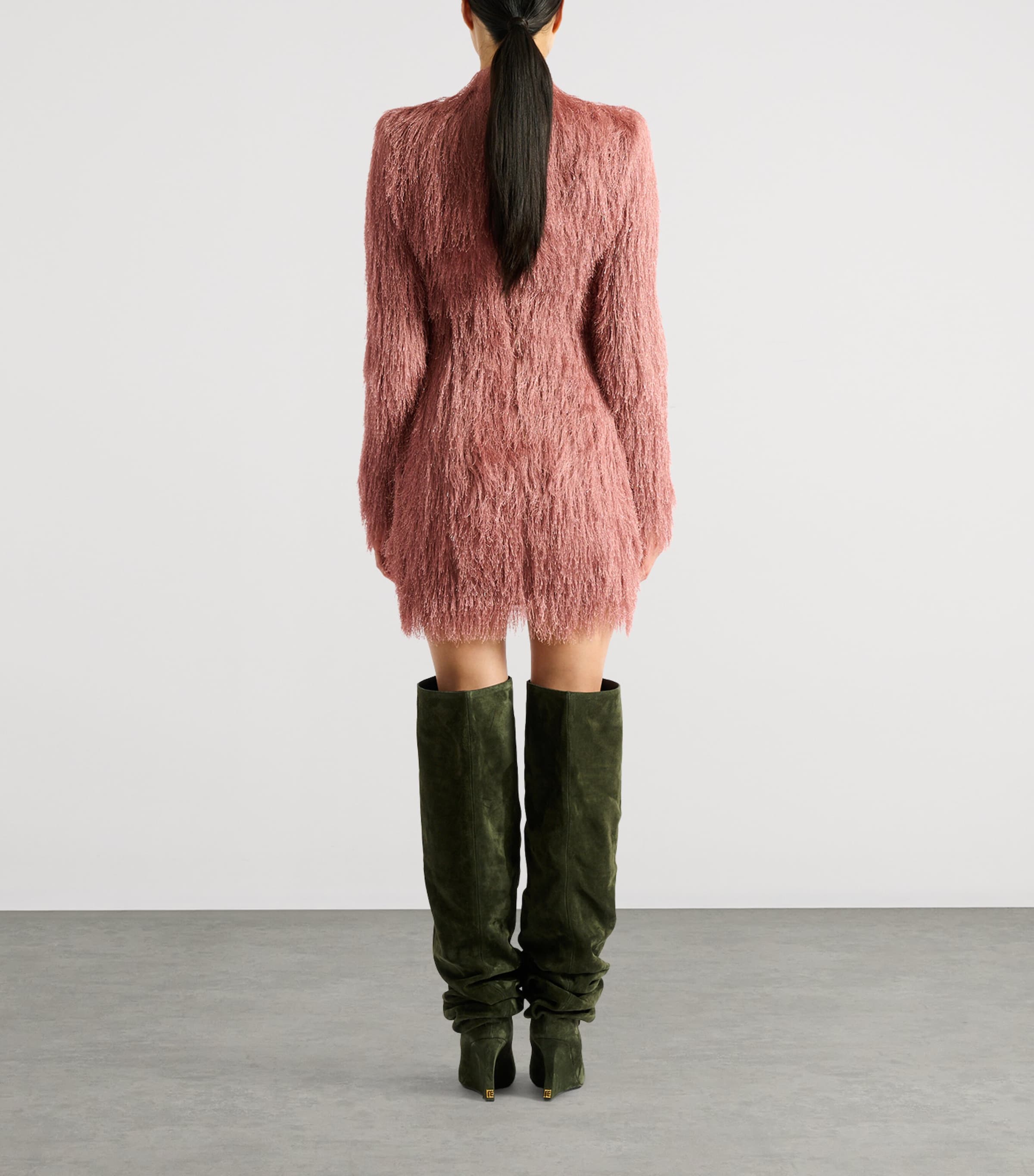 Balmain Womens Fringe Mini Dress Nude Clair Image 5