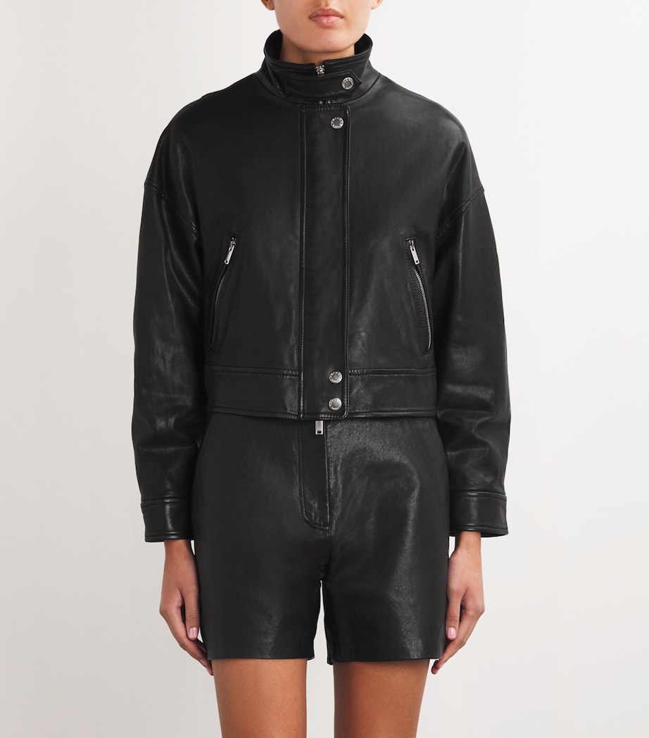 Leather Bomber Jacket BLACK Image 3