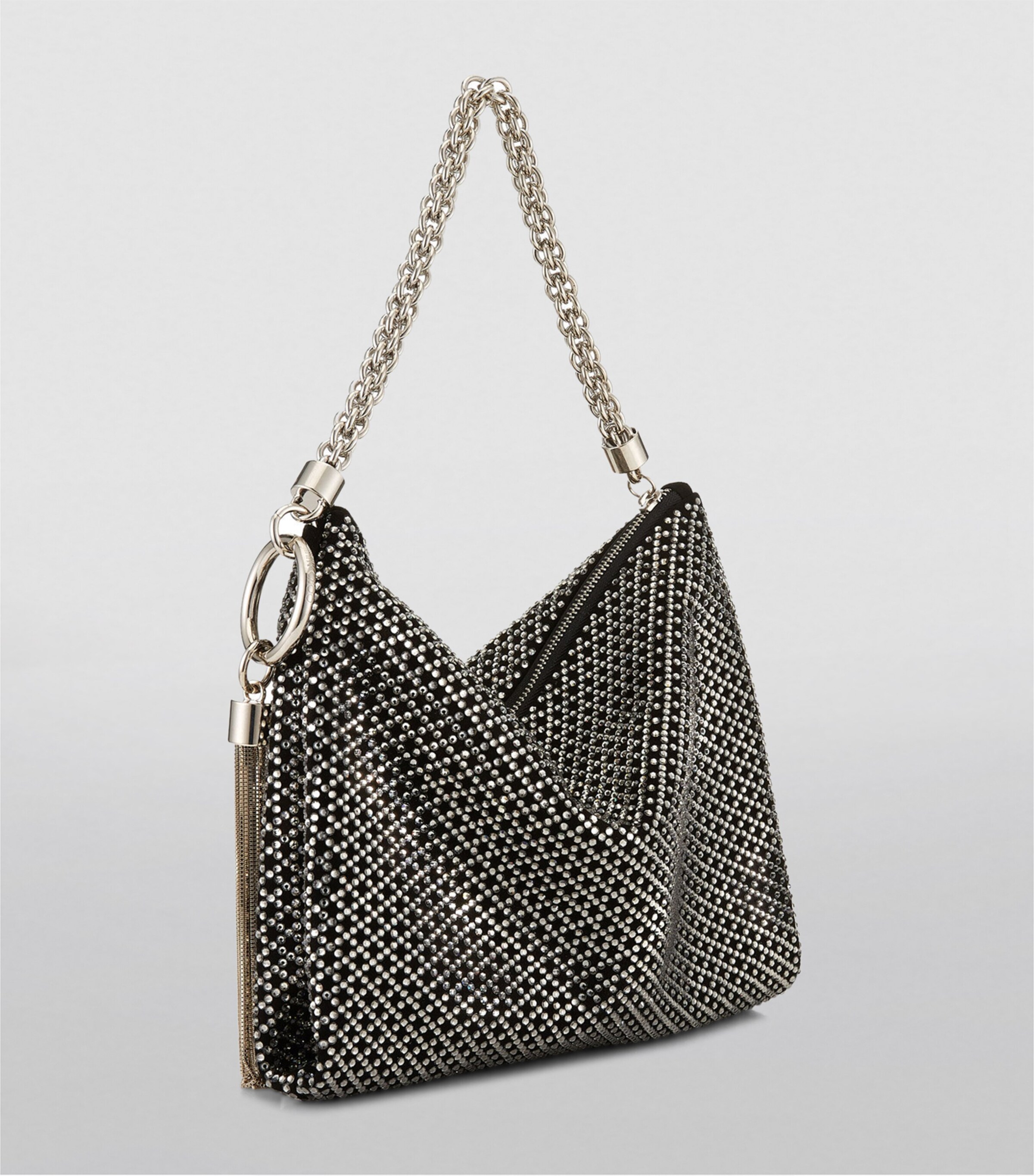 Suede Crystal-Embellished Callie Clutch Bag BLACK Image 4