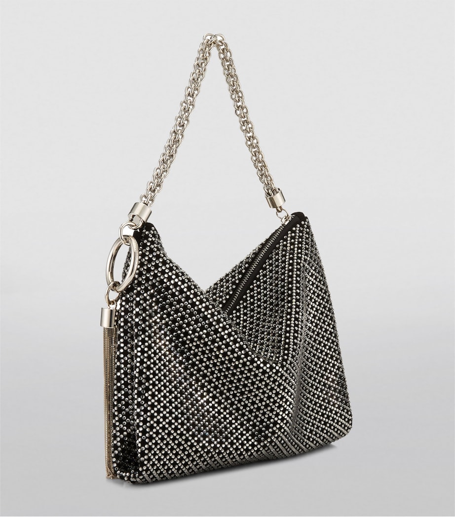 Suede Crystal-Embellished Callie Clutch Bag BLACK Image 4