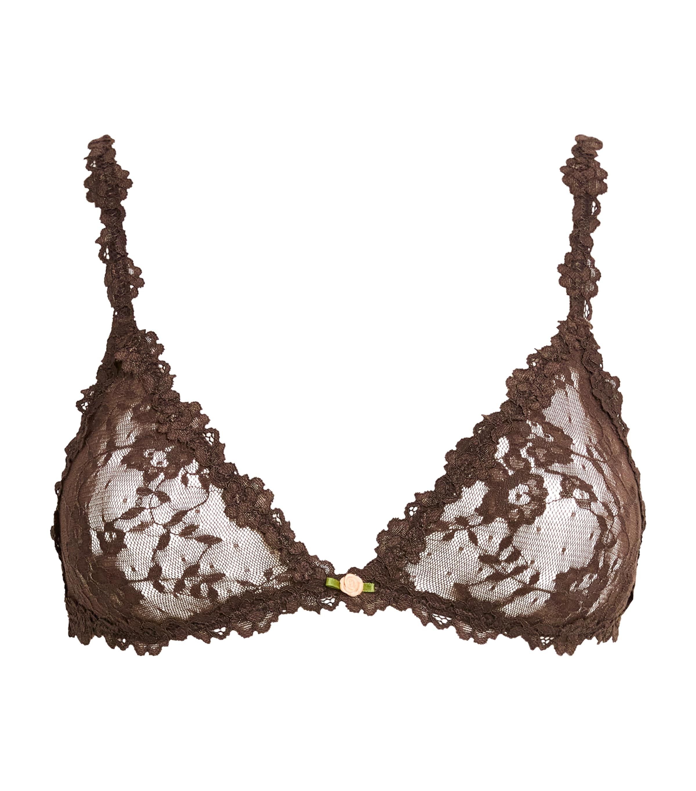 Skims Stretch Lace Triangle Bralette In Brown