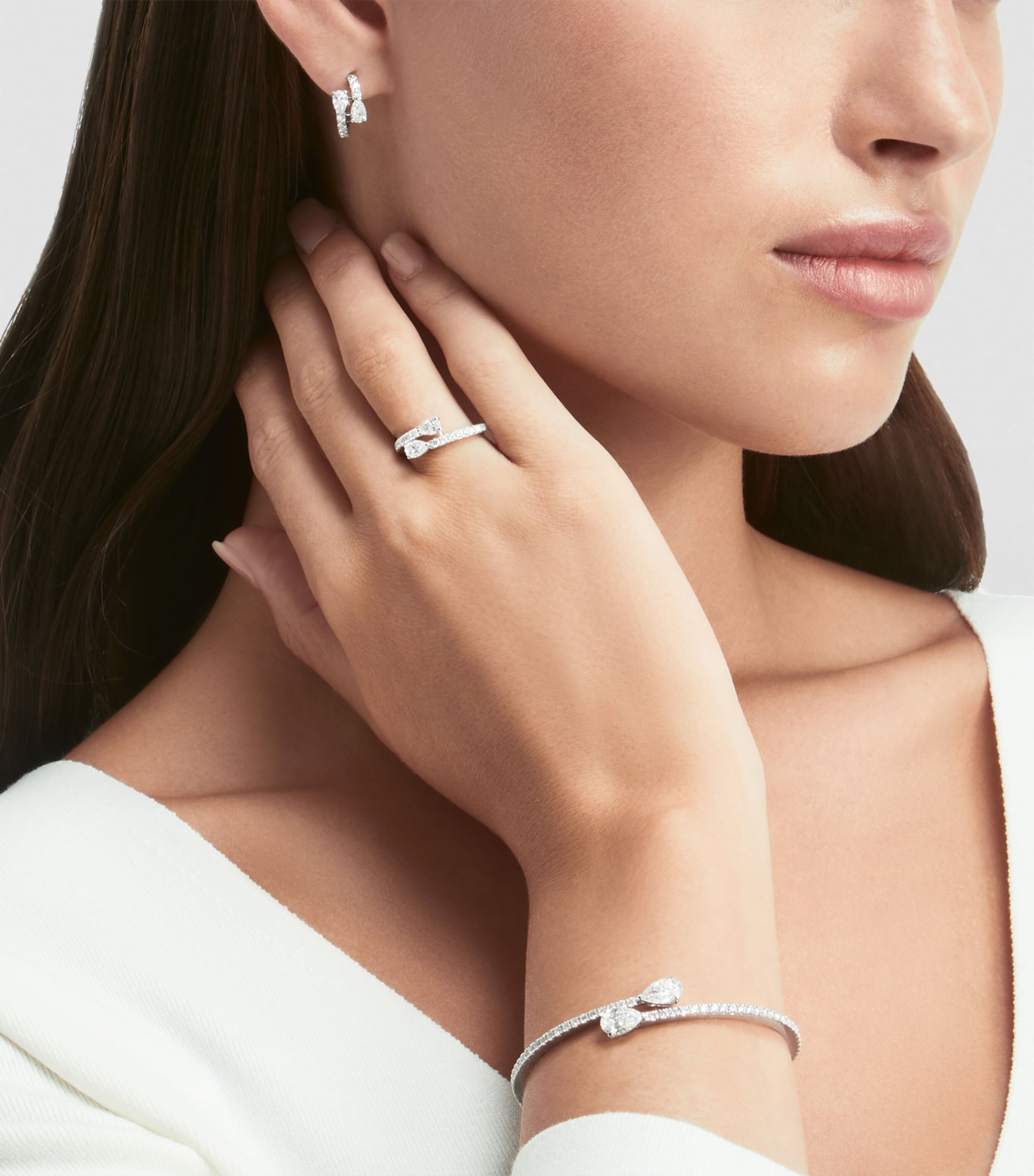 White Gold and Diamond Duet Hoop Earrings WHITE GOLD Image 2