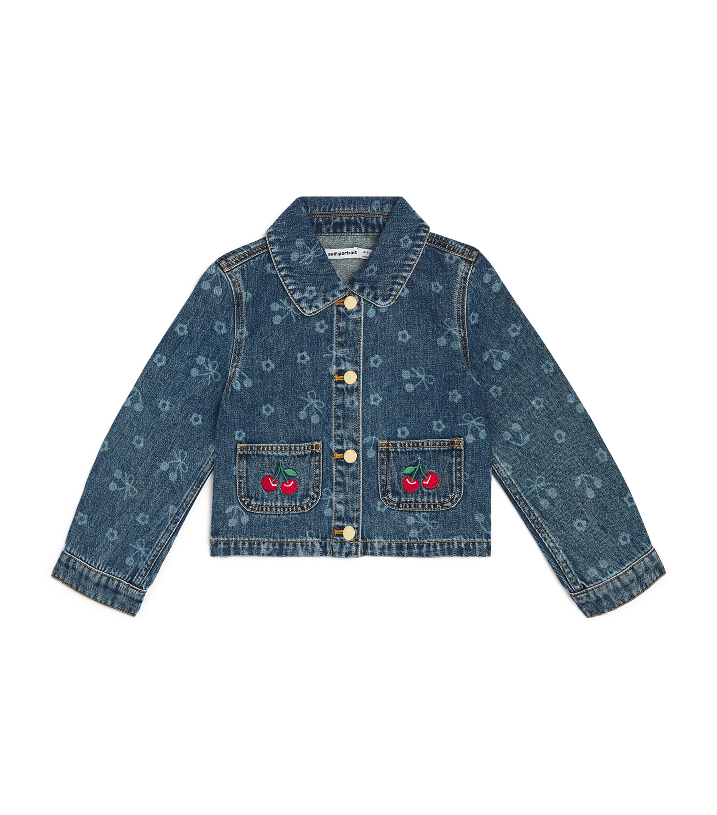Self-Portrait Kids Cherry Print Denim Jacket (3-12 Years) Blue Image 1
