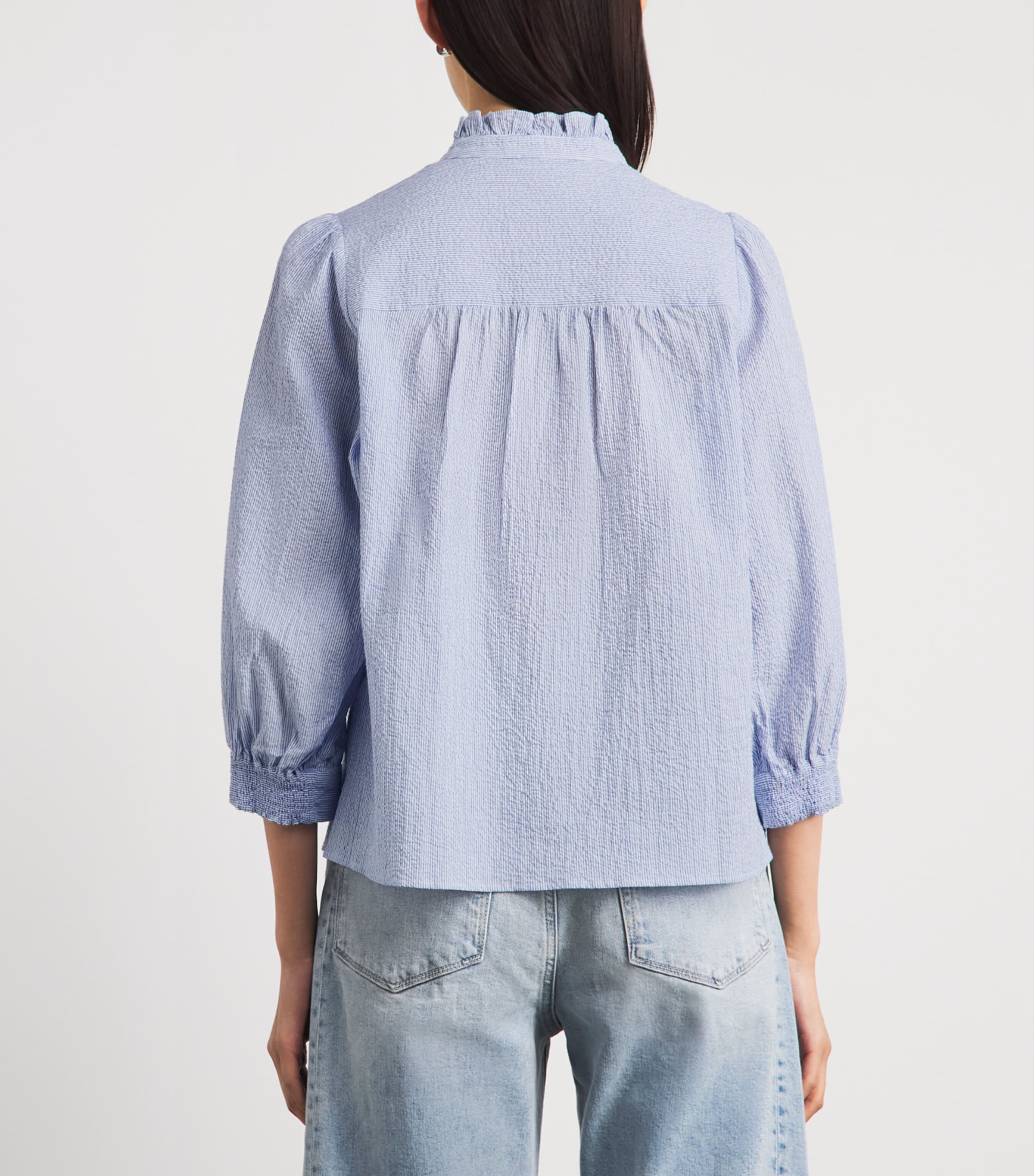 ME+EM Womens Seersucker Stripe Blouse Blue/soft White Image 5