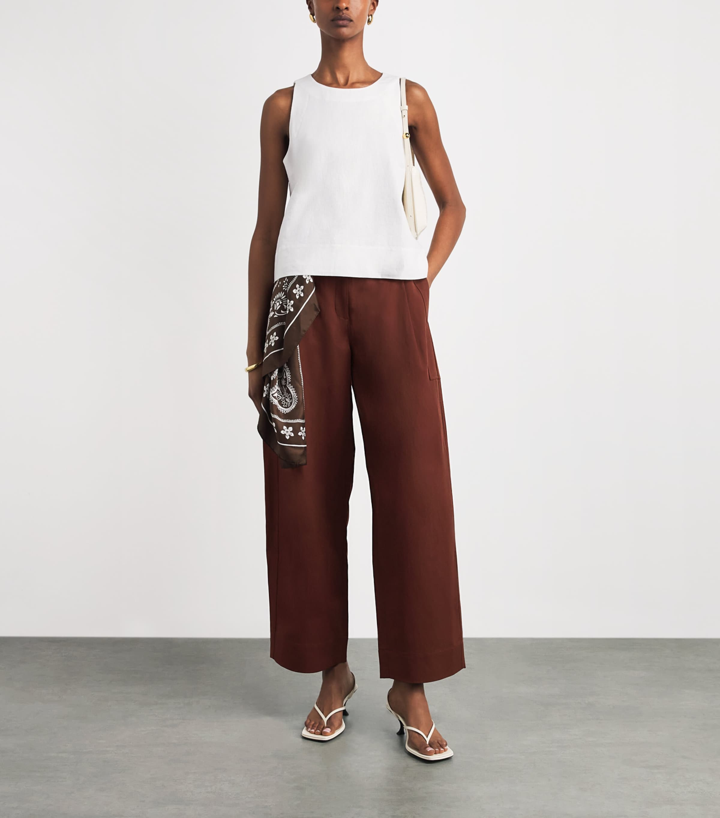 ME+EM Womens Linen-Blend Extreme Taper Trousers Cinnamon Brown Image 2