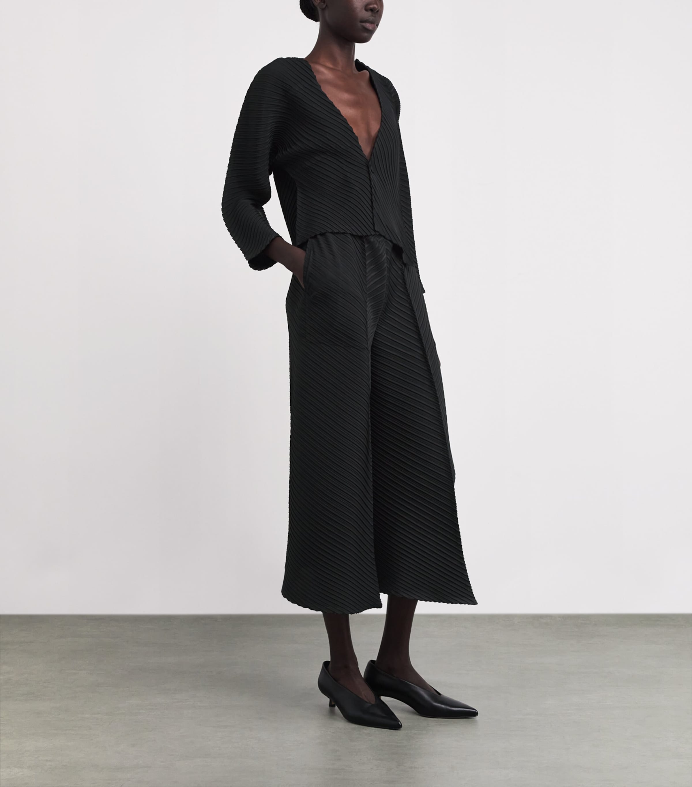 Issey Miyake Womens Plaster Pleats Cardigan Black Image 2