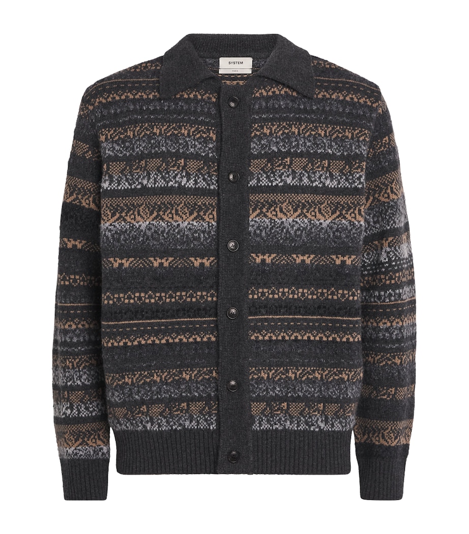 System Mens Fair Isle Cardigan Dark Grey Dg Image 1