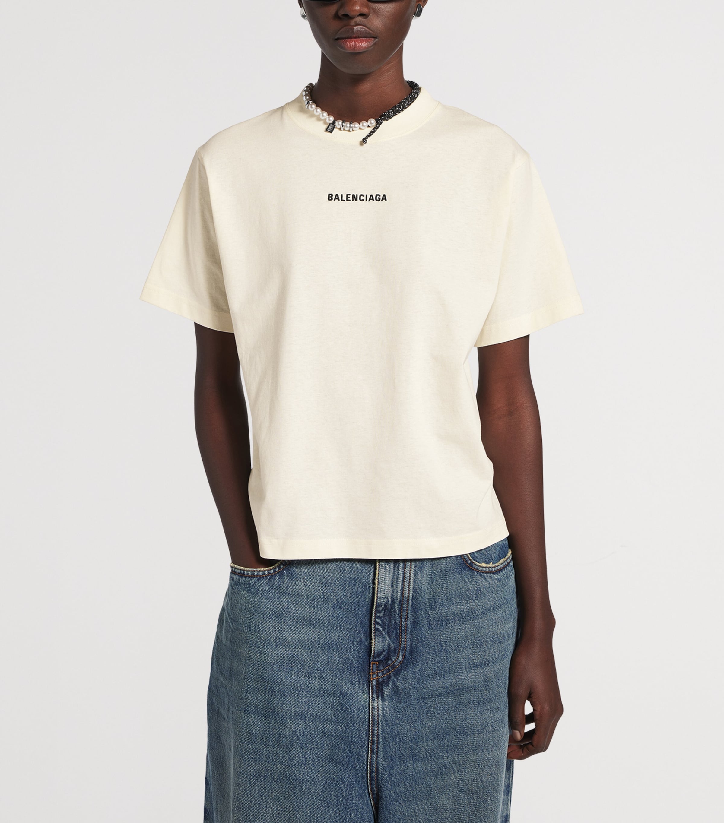 Balenciaga Womens Cotton Logo Cropped T-Shirt Image 5