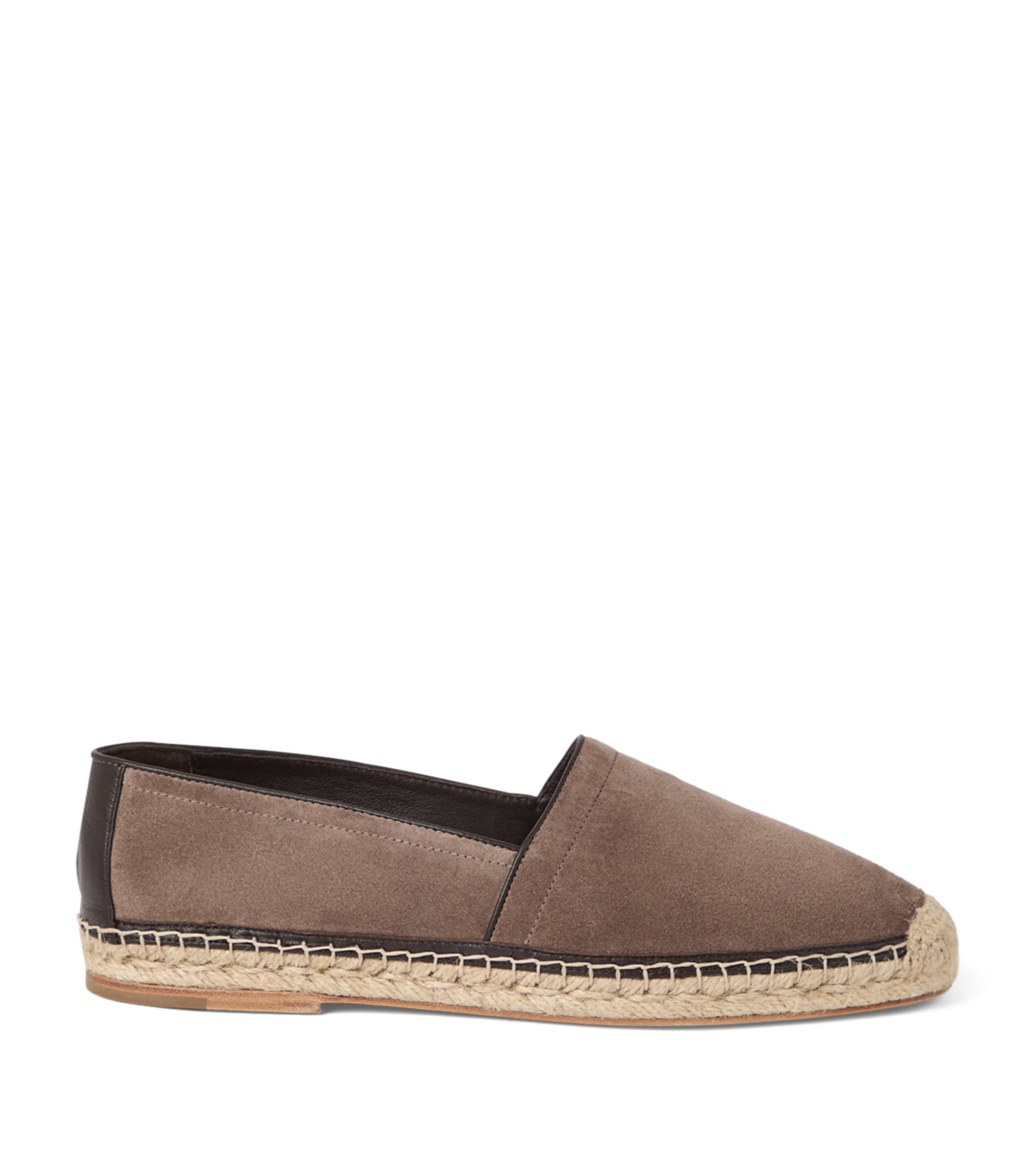 Brunello Cucinelli Round Toe Suede Espadrilles With Jute Sole In Brown
