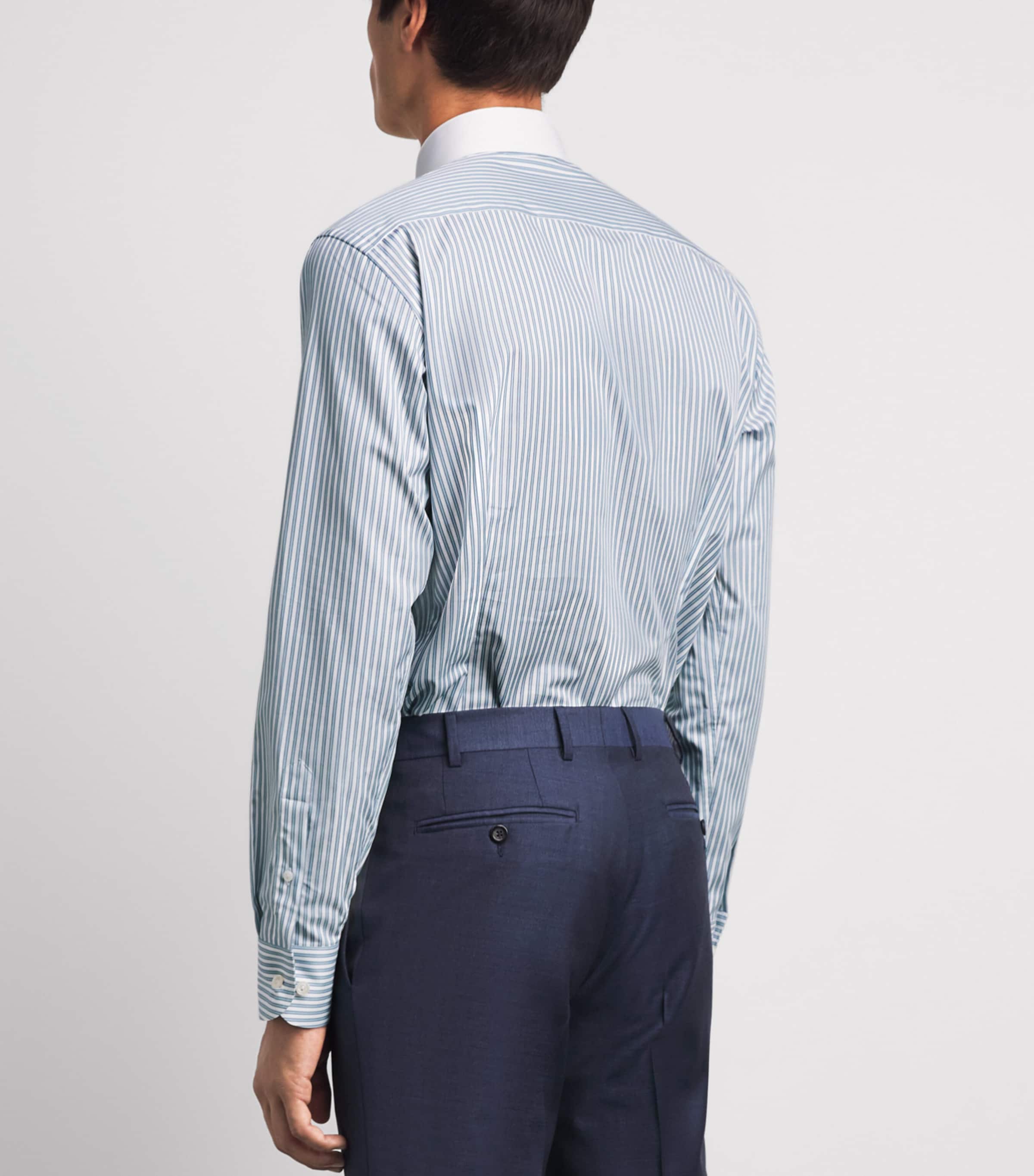 Eton Mens Cotton Stripe Slim Fit Shirt Light Blue Image 5