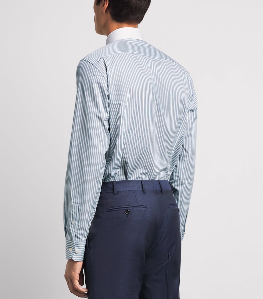 Eton Mens Cotton Stripe Slim Fit Shirt Light Blue Image 5