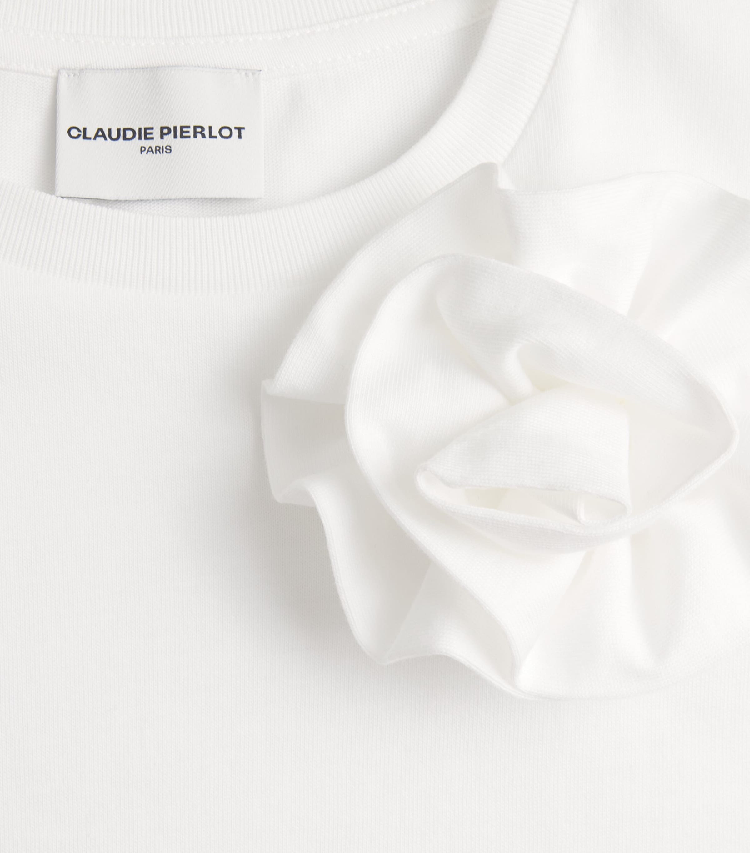 Claudie Pierlot Womens Cotton Floral Brooch T-Shirt Ecru Image 6