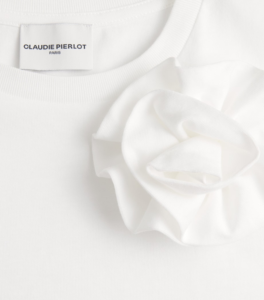 Claudie Pierlot Womens Cotton Floral Brooch T-Shirt Ecru Image 6